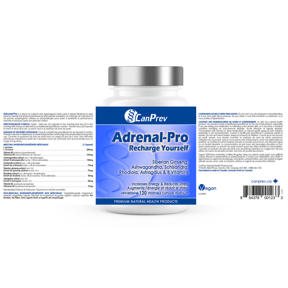CanPrev Adrenal Support Supplement, Ashwagandha,120 Capsules, 30-Day Supply