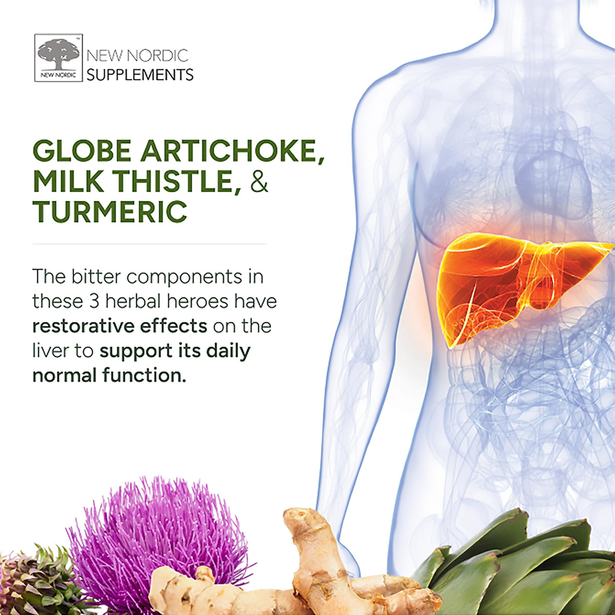New Nordic Active Liver Vegan Tablets, Plant-Based Liver Support with Milk Thistle, Artichoke & Turmeric for Enhanced Daily Vitality