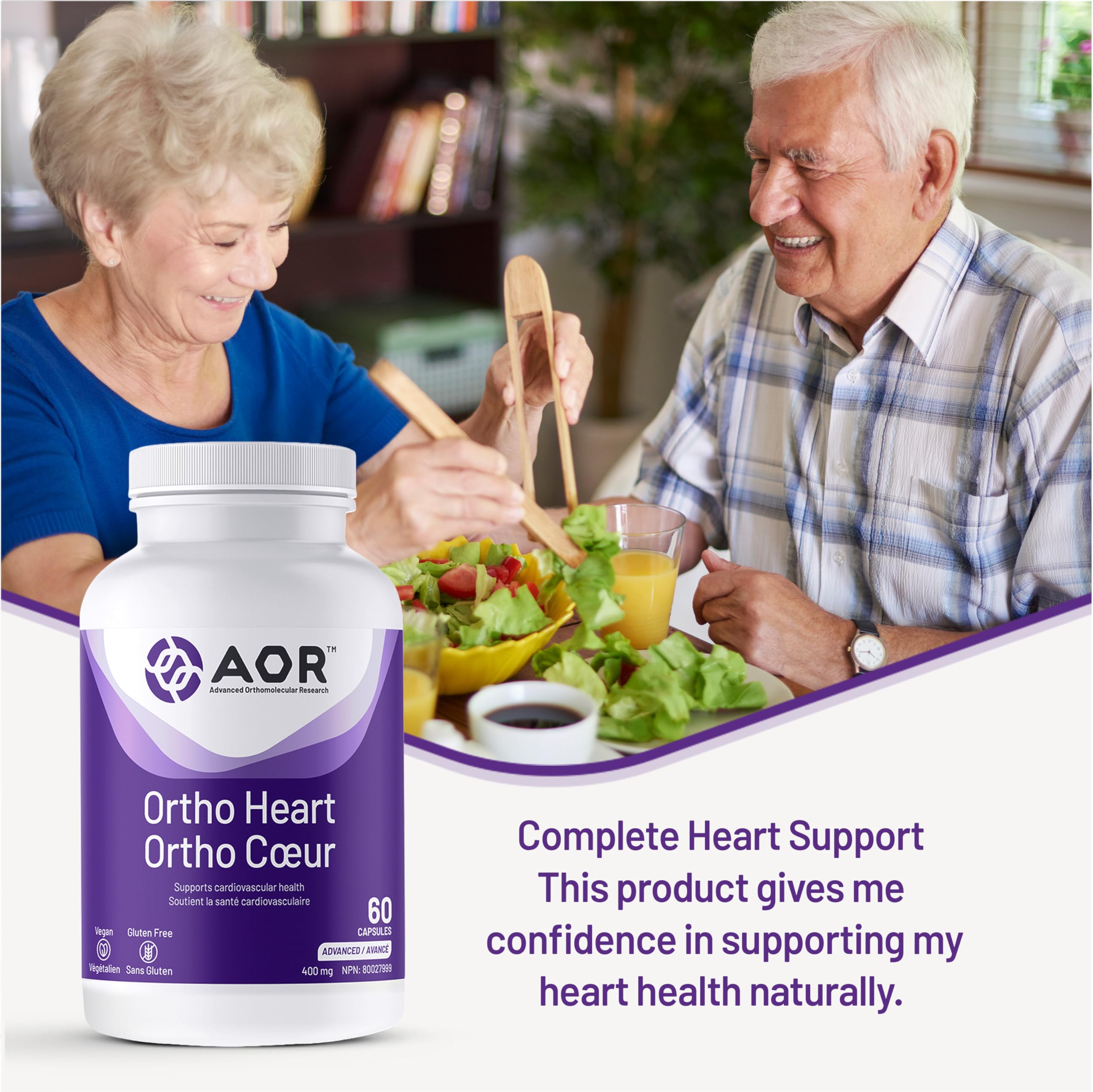 AOR Ortho Heart 400mg 60 Caps 30-Day Supply - Cardiovascular Support with Garlic, L-Theanine & Vitamin C, Circulatory Health, Support Balanced Lipid Level for Overall Heart Health, Gluten-Free & Vegan
