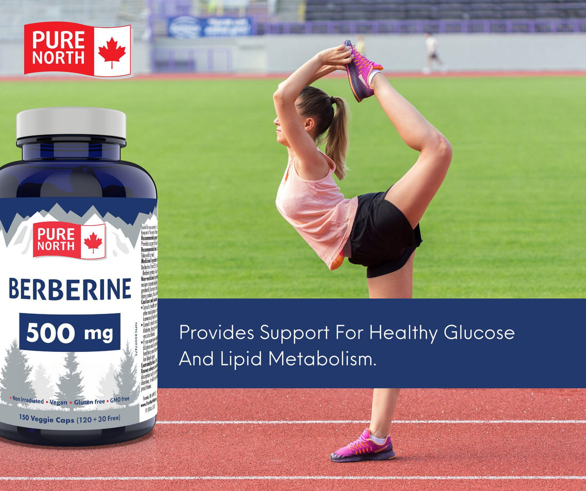 PURE Berberine 500mg 150 vcaps, 75-Day Supply - Supports Blood Sugar Metabolism + Cardiovascular Health - Formulated and made in Canada by PURE NORTH NATURALS