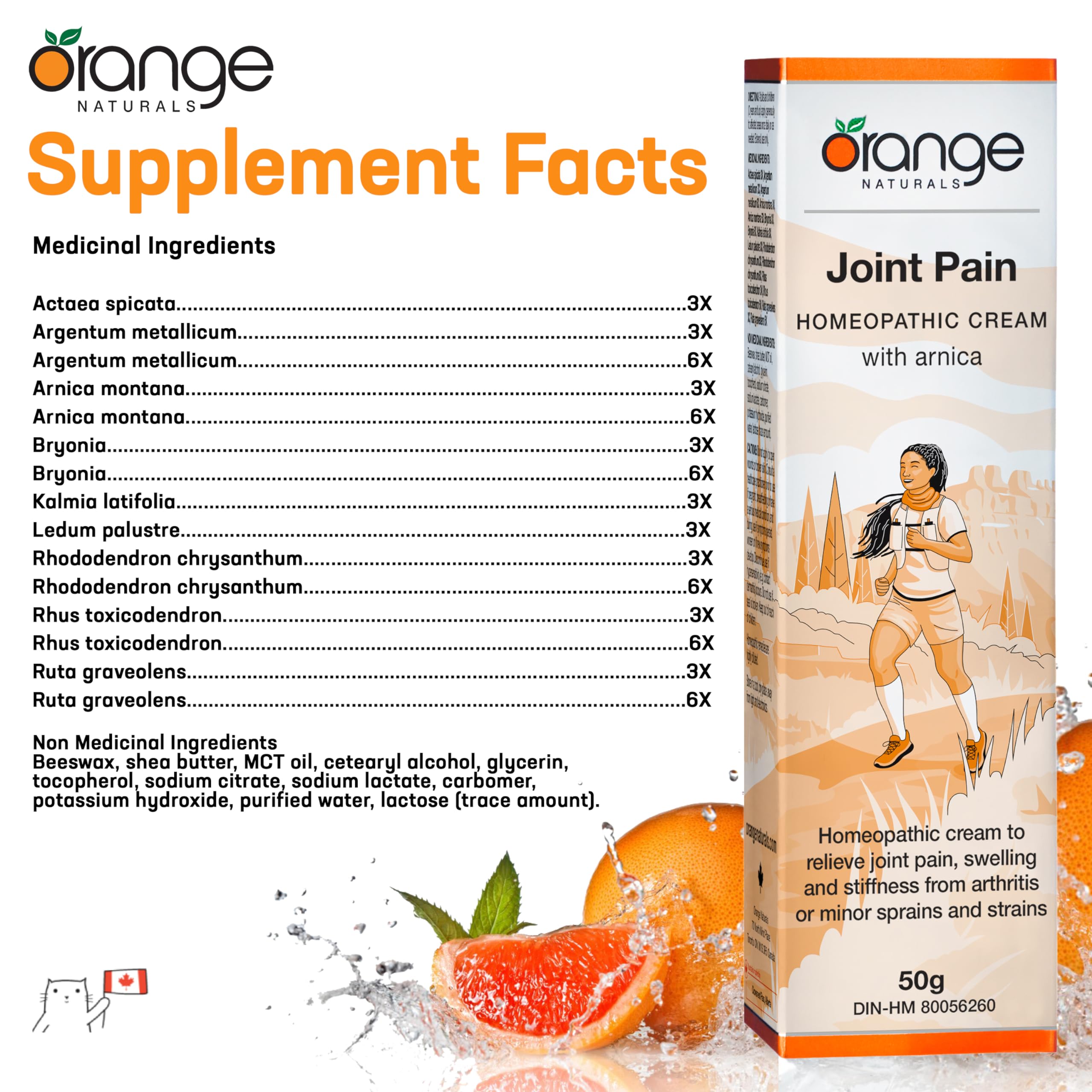 Orange Naturals Crème Douleur Articulaire à l'arnica, 50g – Soulagement apaisant pour les tensions musculaires, les contusions, les gonflements et les entorses, les douleurs au genou et à l'épaule – Crème non grasse pour un confort quotidien