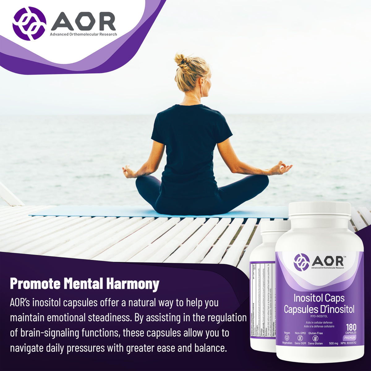 AOR Inositol Supplement, Myo-Inositol Supplement, 180 Caps, 6 Months Supply