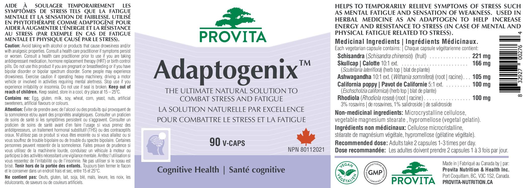 Adaptogenix™ - Natural Stress & Fatigue Relief Supplement by Provita | Skullcap, Schisandra, California Poppy, Ashwagandha & Rhodiola | Boost Energy & Resilience | Calm & Relaxation | 90 Capsules