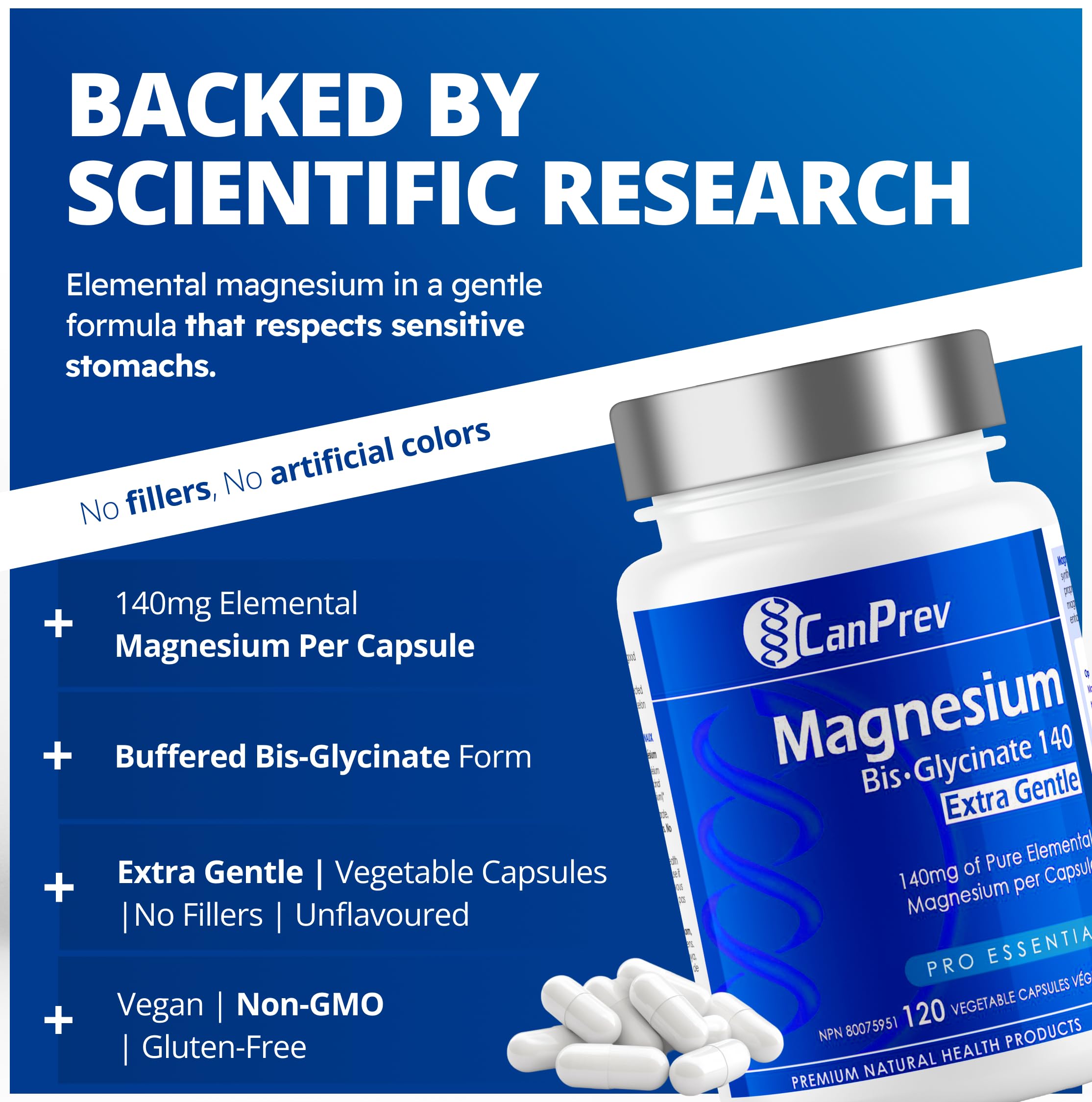 CanPrev Bisglycinate de magnésium 140mg (Ultra doux) l Favorise la production d'énergie l Os, dents et muscles solides