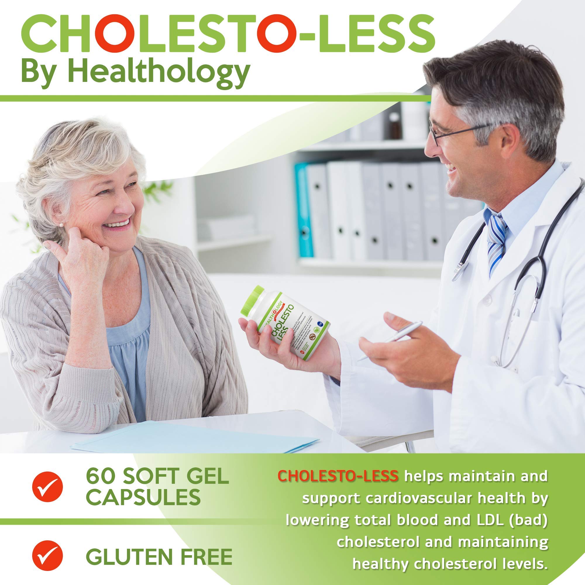 Healthology Cholesto-Less – Cholesterol Support Supplement with Plant Sterols, Red Yeast Rice & Ubiquinol CoQ10 – Helps Lower LDL & Support Heart Health – 60 Softgels – Non-GMO, Gluten-Free