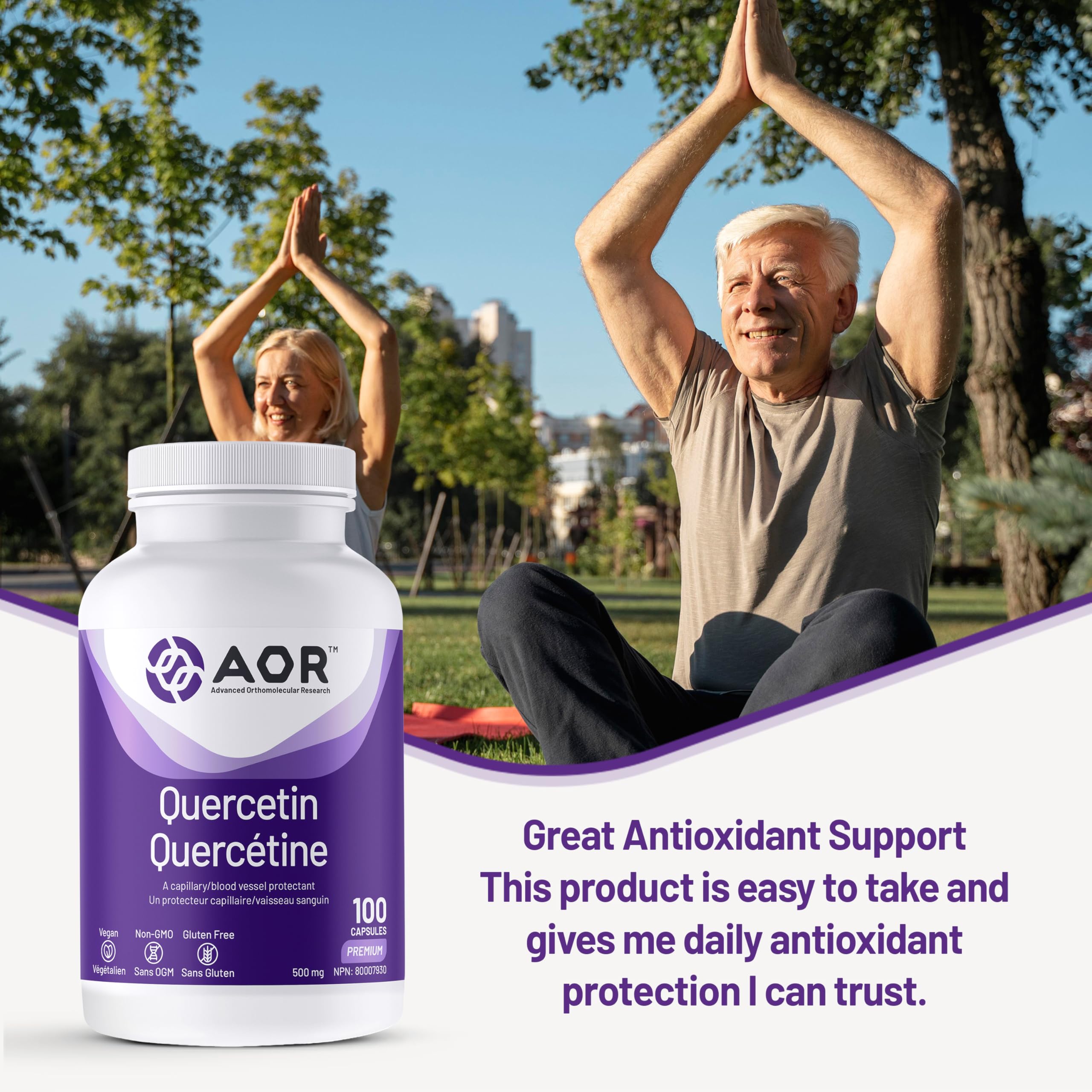AOR Quercetin 500 mg, 100 Caps 50-Day Supply - Vegan, Non-GMO & Gluten-Free - Quercetin Supplement for Seasonal Discomfort, Clear Breathing, Promote Circulation, Immune Support & Balanced Blood Sugar
