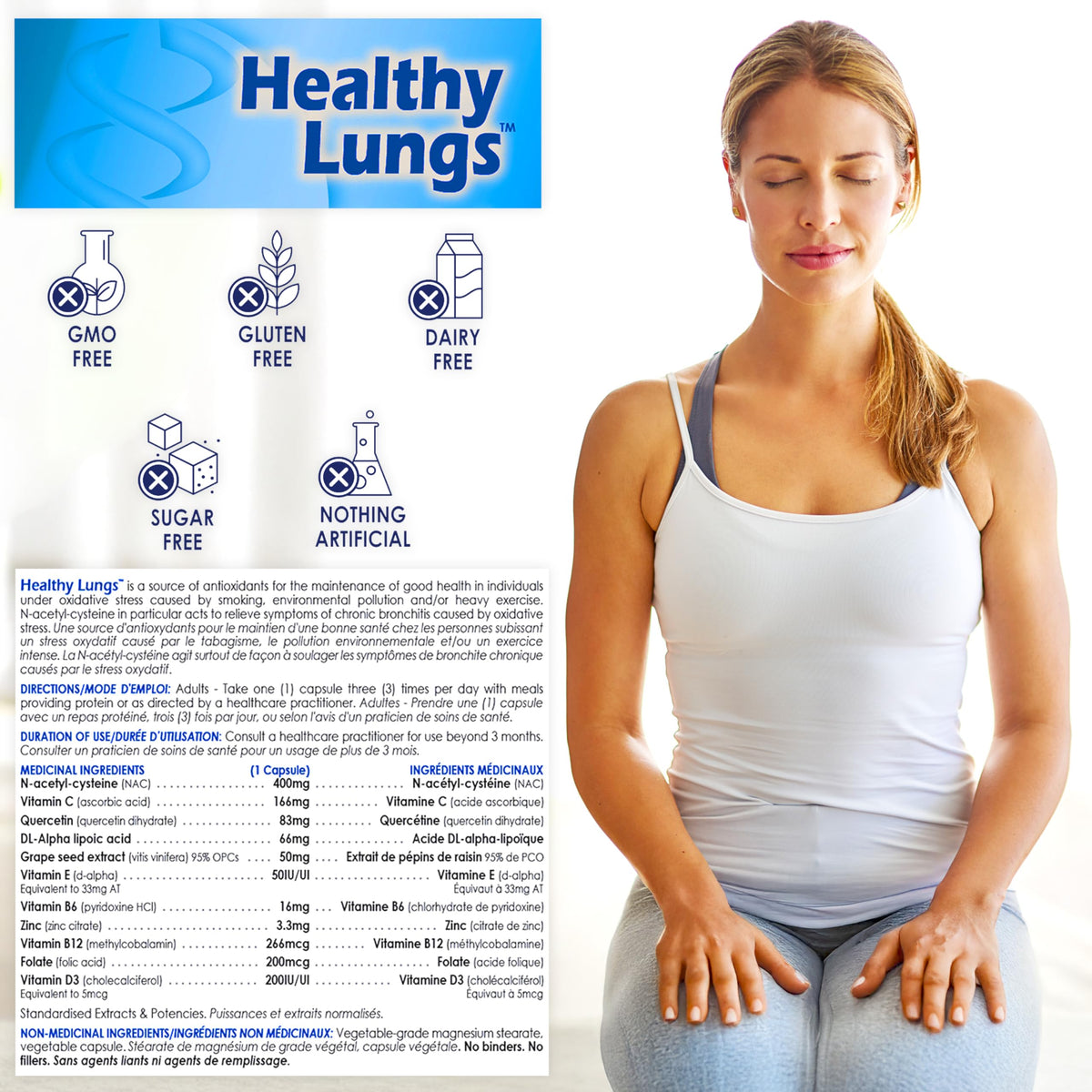 CanPrev Lung Support Supplement, 1200mg NAC, Zinc, Vitamin D3, 90 Capsules