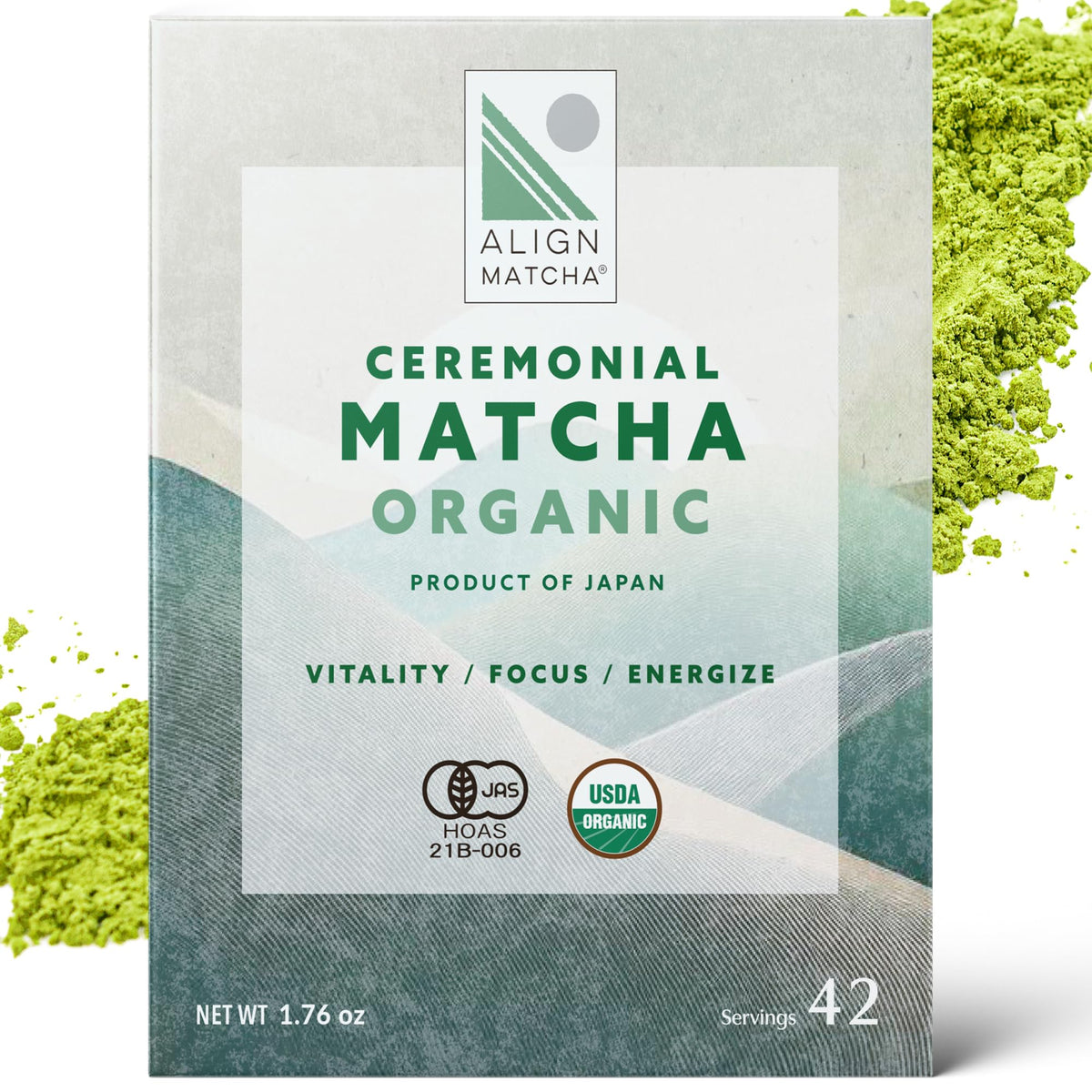 ALIGN MATCHA Ceremonial Organic Matcha - Ichibancha (First Tea) calm ritual; sourced from Japan, 50 g (≈42 servings)