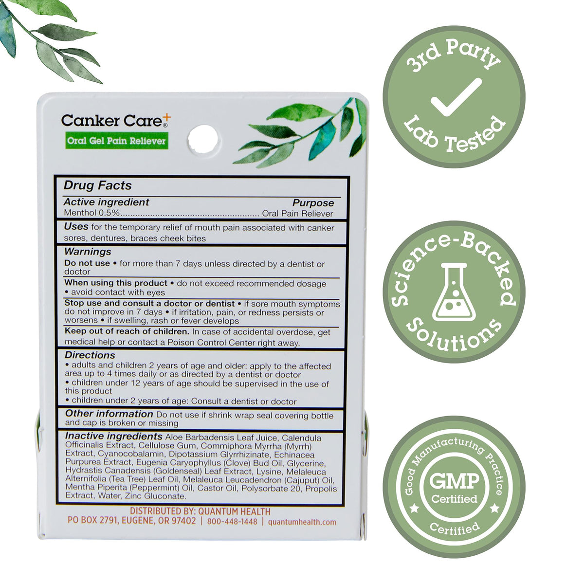 Quantum Health - Canker Care Oral Gel Pain Reliever, 9.7 ml - Soothing Herbal-Based Protective Gel for the Temporary Relief of Pain Associated with Canker Sores