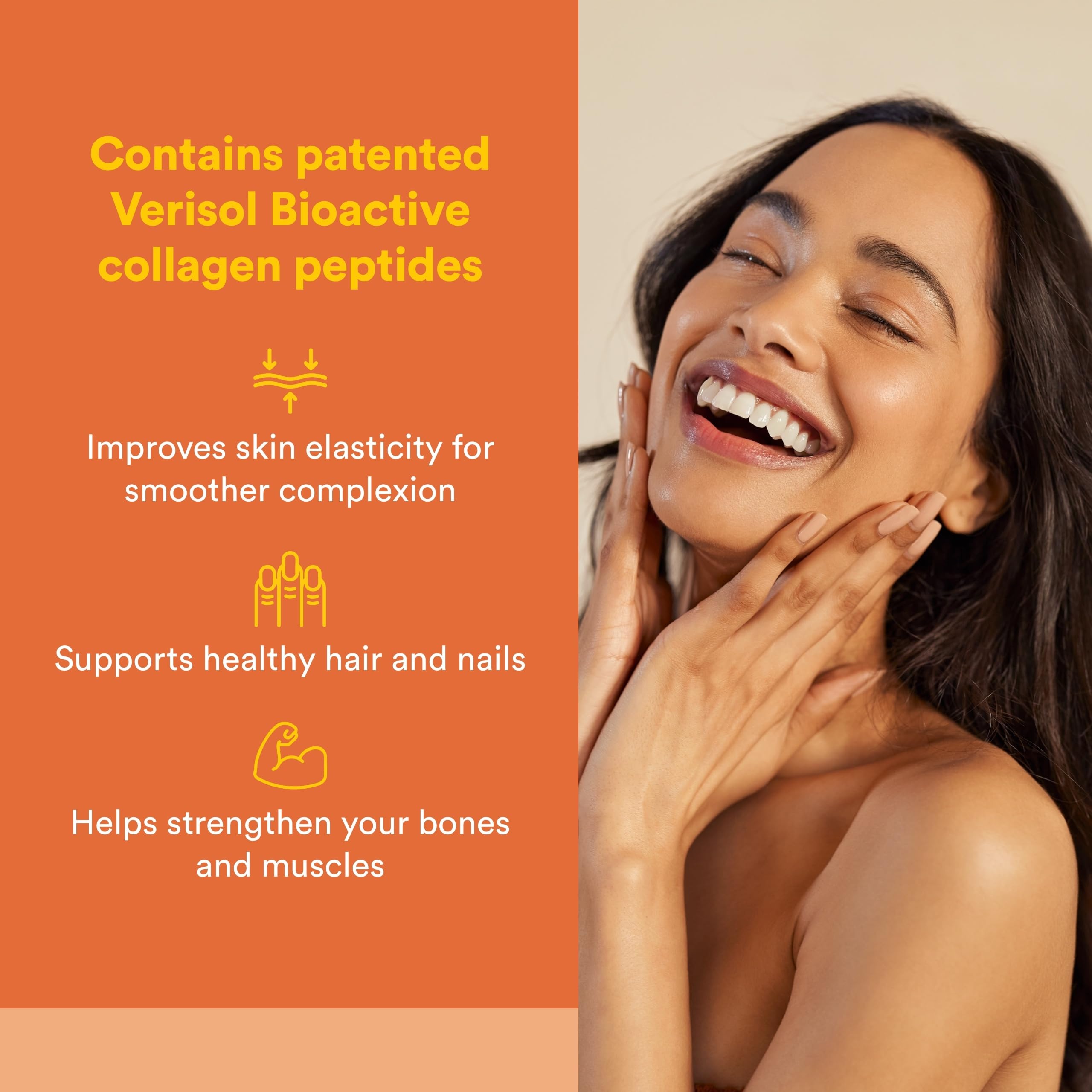 Total Body Collagen - Antiaging, Hydrated Skin, Muscle & Joint Recovery. 100% Complete Amino Acids with Hyaluronic Acid, Glutamine, and Biotin. Orange, 500g
