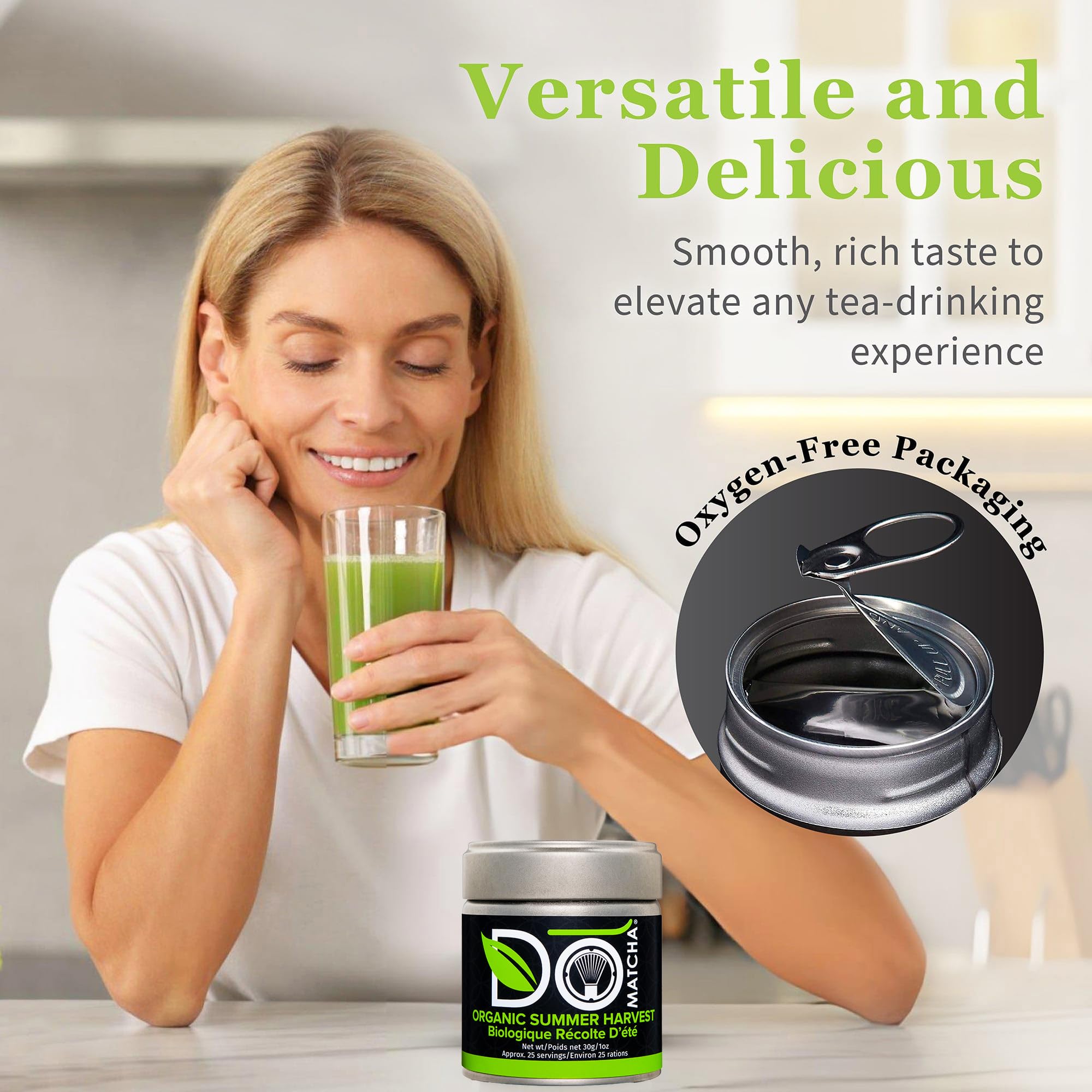 DoMatcha Récolte d'été - Poudre de thé vert matcha japonais pour smoothies, lattes, pâtisseries et créations culinaires - Riche en antioxydants, couleur verte éclatante, certifié casher