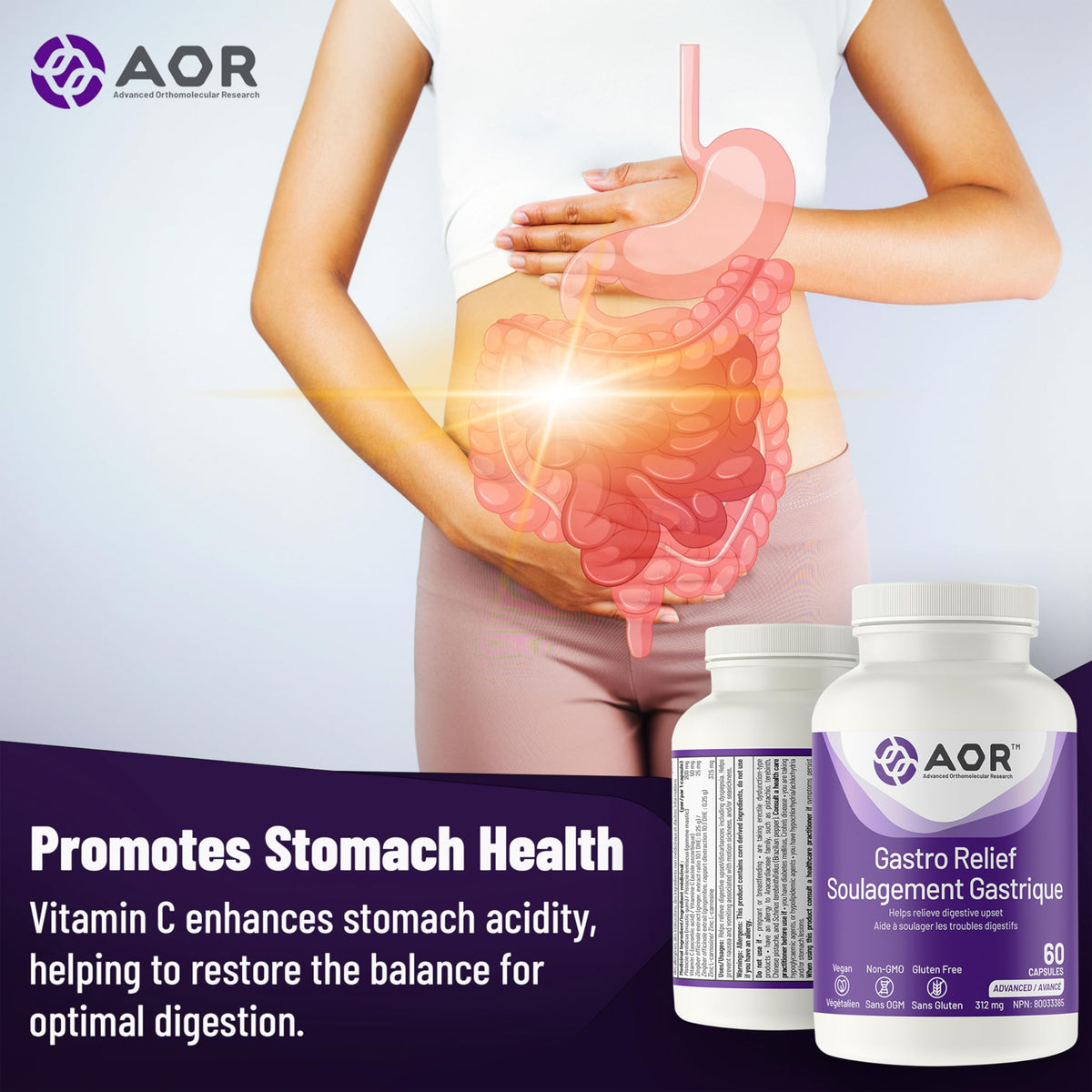 AOR Gastro Relief Capsules, Mastic Gum, Zinc Carnosine, Vitamin C, 60 Caps