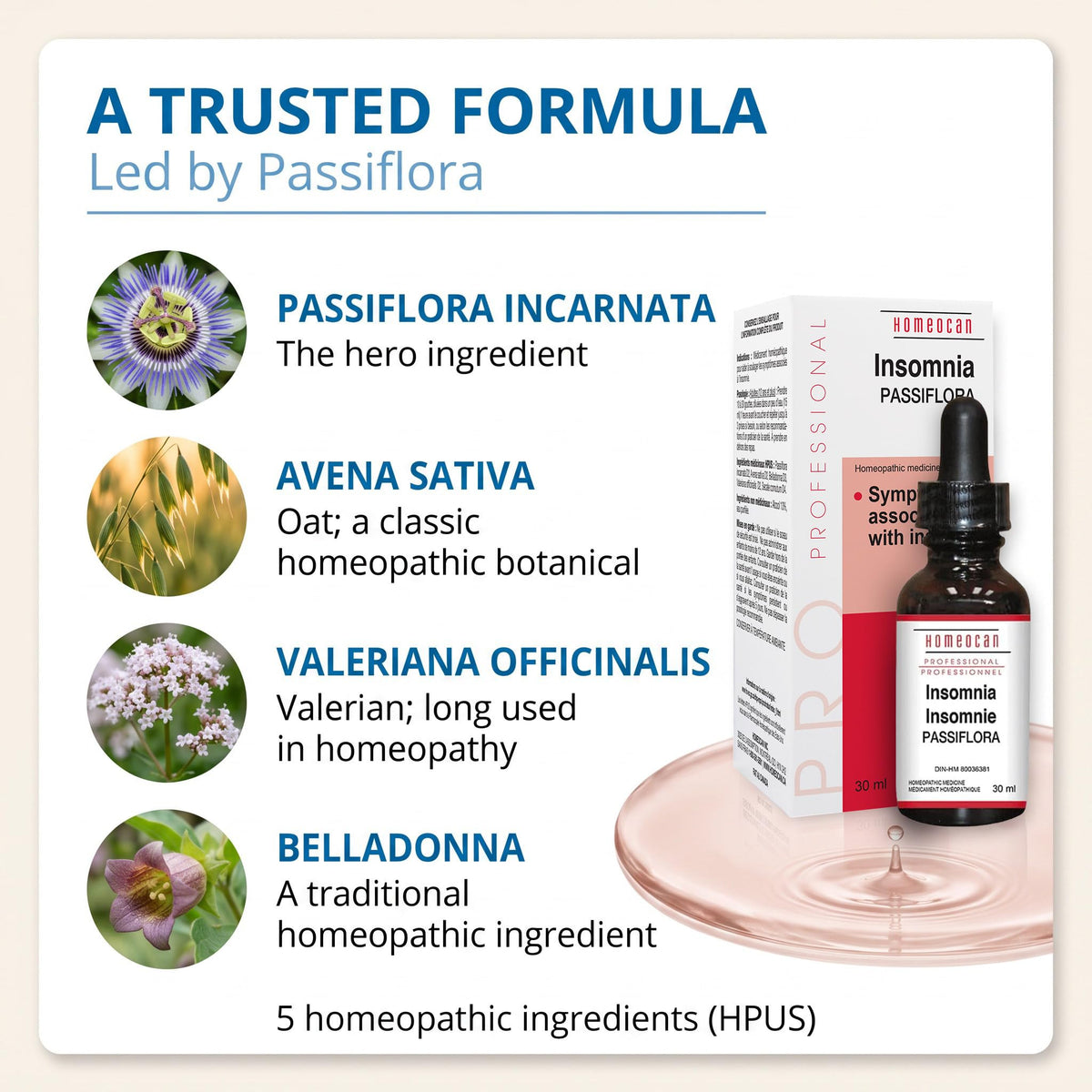Homeocan - Passiflora Insomnia Drops 30mL - Ideal for Peaceful and Restful Sleep, Nocturnal Awakening - Help Reduce Difficulty Falling Asleep, Waking at Night, and Waking Up Early