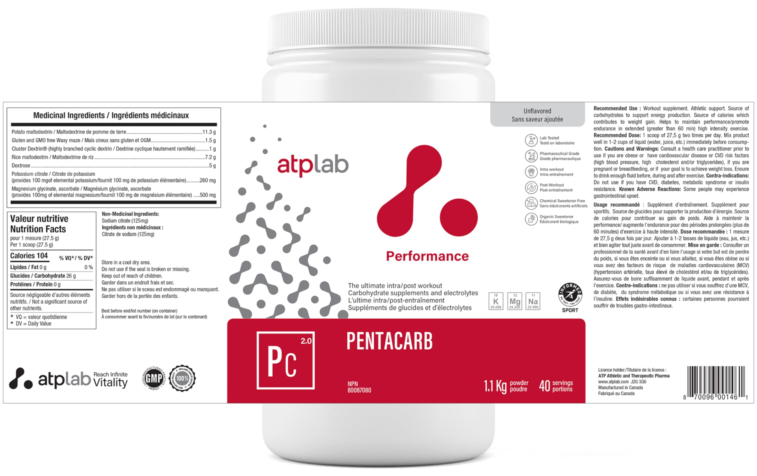 ATP LAB Pentacarb 1,1kg Poudre 40 portions
