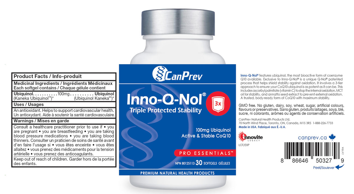 CanPrev Inno-Q-Nol Ubiquinol CoQ10 Softgels, For Adults, 100mg, 30 Softgels