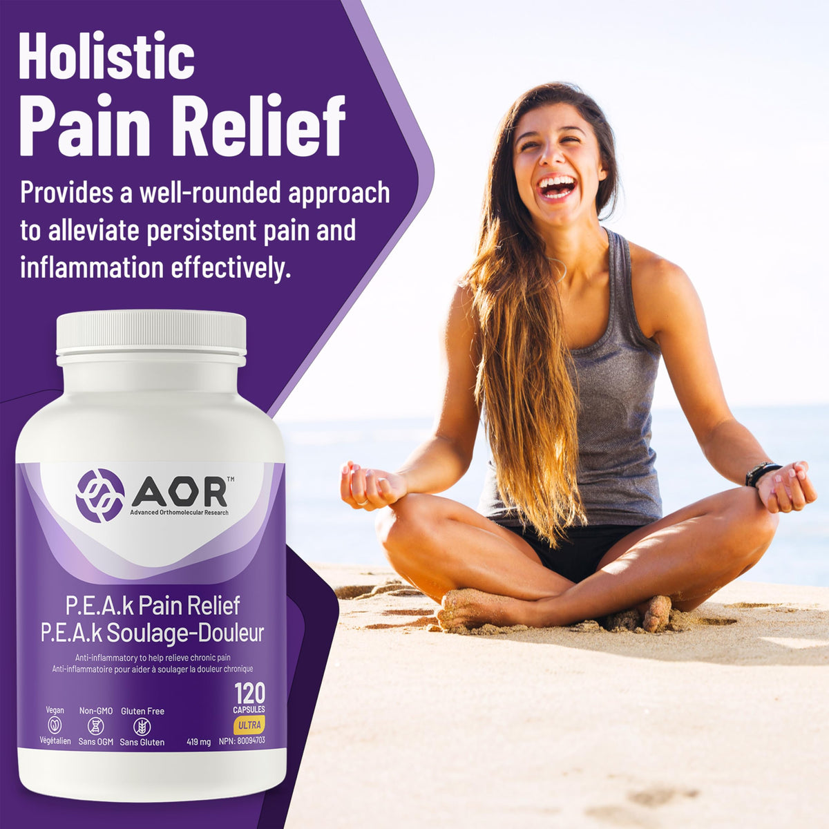 AOR P.E.A.K Pain Relief PEA, Univestin, Magnesium Glycinate, 120 Caps