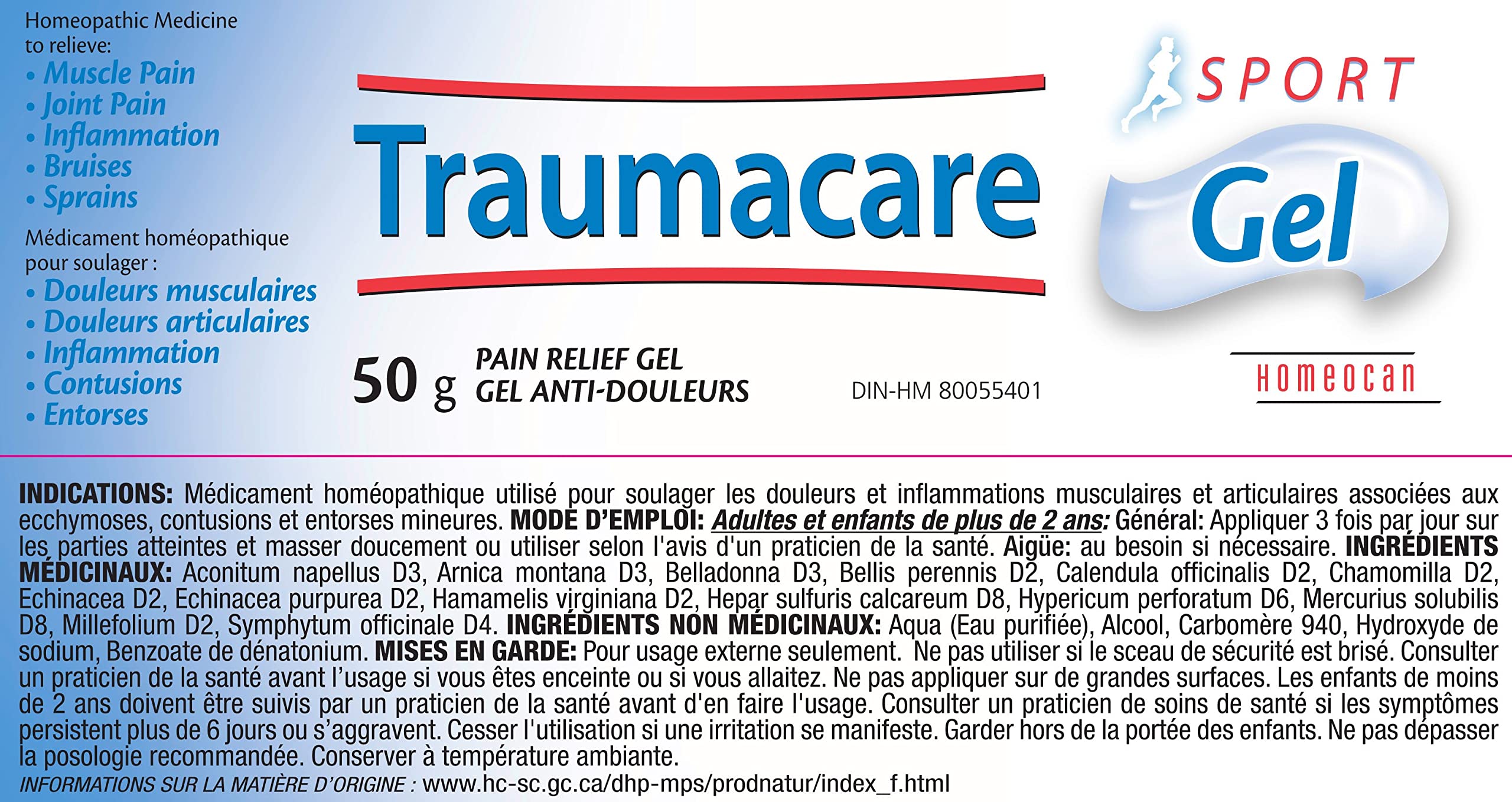 Homeocan Traumacare Sport Gel 50g Tube, Arnica Gel for Active Lifestyles, Quick-Absorbing, Non-Greasy, Homeopathic Preparation, Comforts Soreness from Physical Activity, Minor Bumps & Everyday Strains