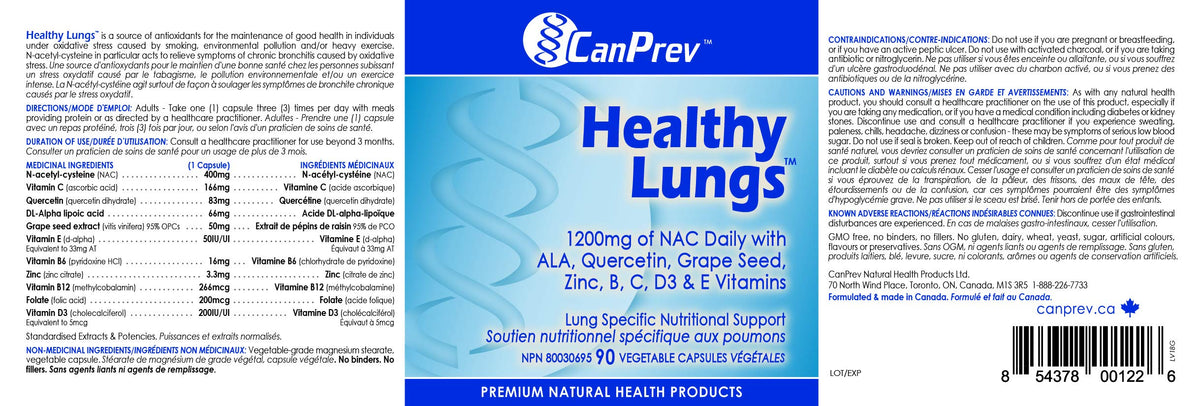 CanPrev Lung Support Supplement, 1200mg NAC, Zinc, Vitamin D3, 90 Capsules