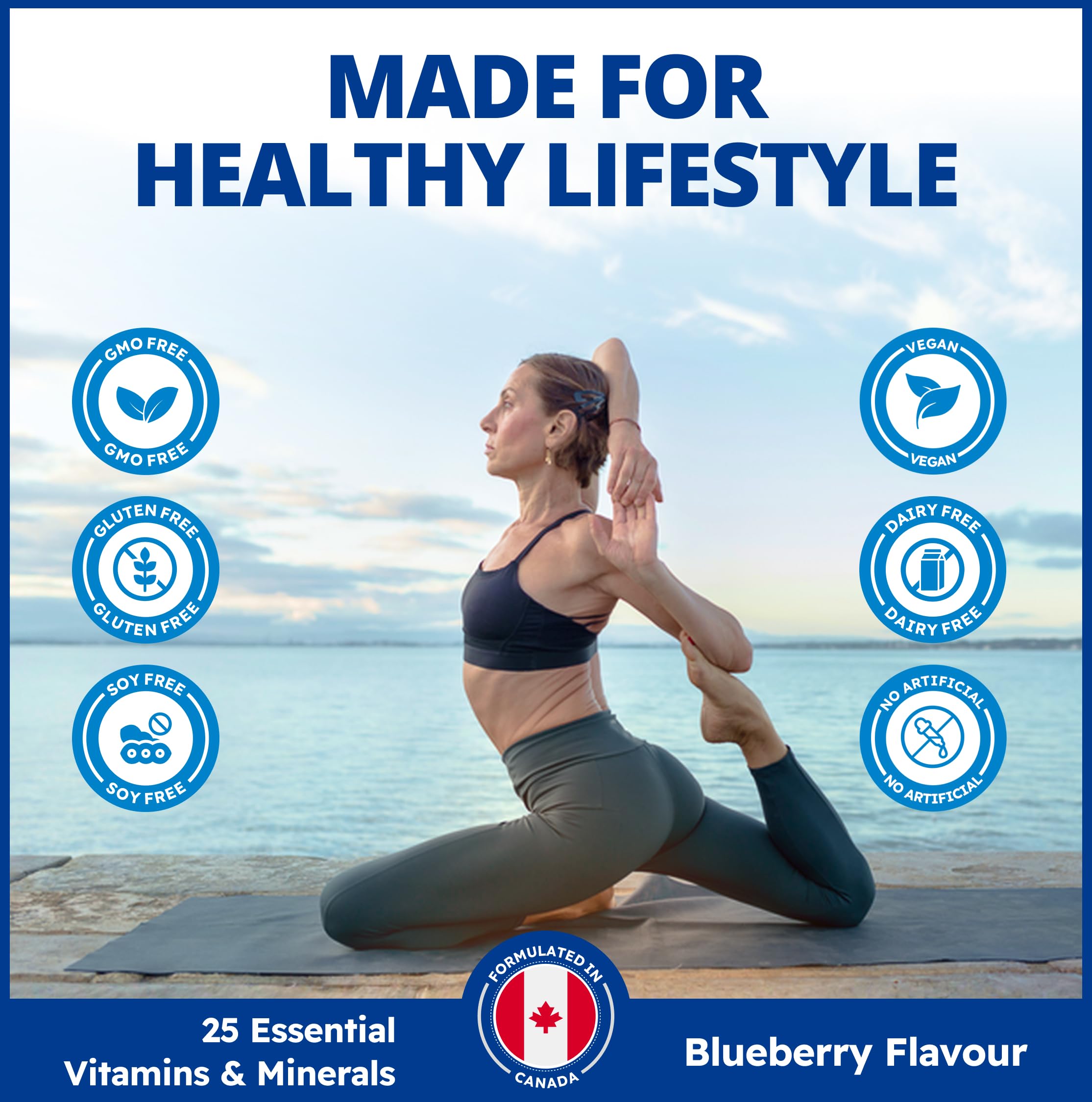 CanPrev Active Multi Drink Mix, 219g Powder, Juicy Blueberry Taste - 25 Essential Vitamins And Minerals - Bioactive B Vitamins And Fully Chelated Minerals - Vegan, Non-GMO and Gluten-Free