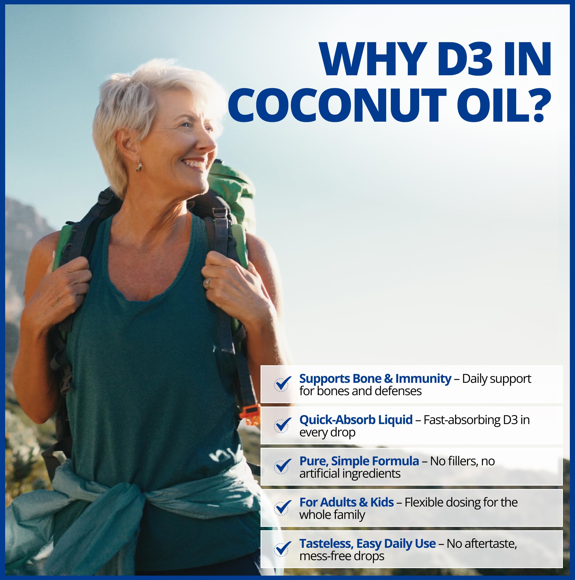 CanPrev Vitamine D3 Gouttes Liquides 1 000 UI (25 mcg), 15 ml, Approvisionnement de 300 jours - D3 d'origine végétale avec huile MCT - Aide à maintenir des os et des dents solides, Vitamine D liquide pour le bien-être quotidien et le soutien en calcium