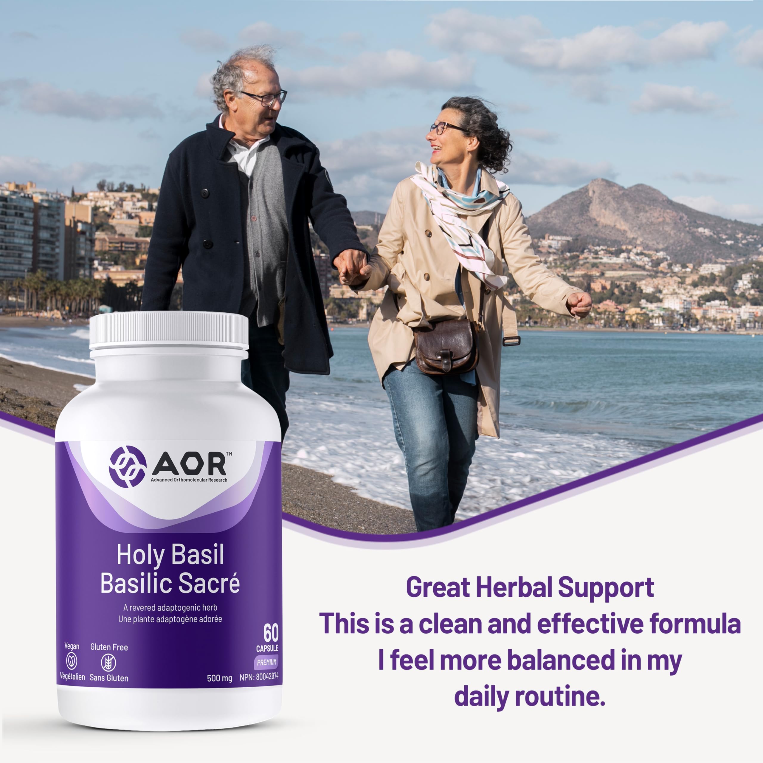 AOR Basilic Sacré (Tulsi) 500mg, 60 gélules – Cure de 30 jours – Herbe adaptogène vénérée, Bienfaits traditionnels de l'Ayurveda – Végétalien et sans gluten – Favorise le niveau d'énergie, Formule à base de plantes pour la vitalité quotidienne