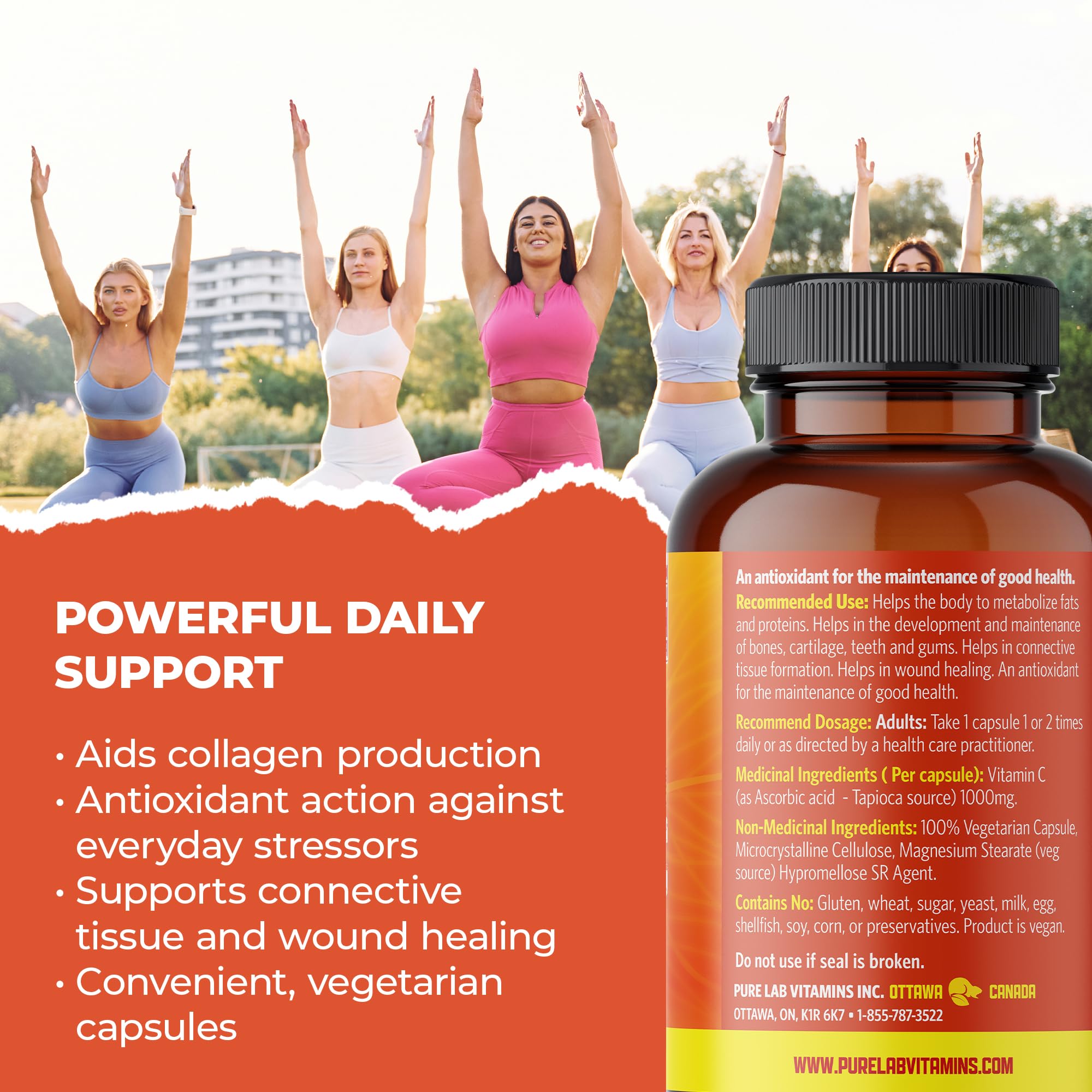 Pure Lab Vitamins Vitamine C à libération lente sans maïs 1000 mg - 120 gélules végétales