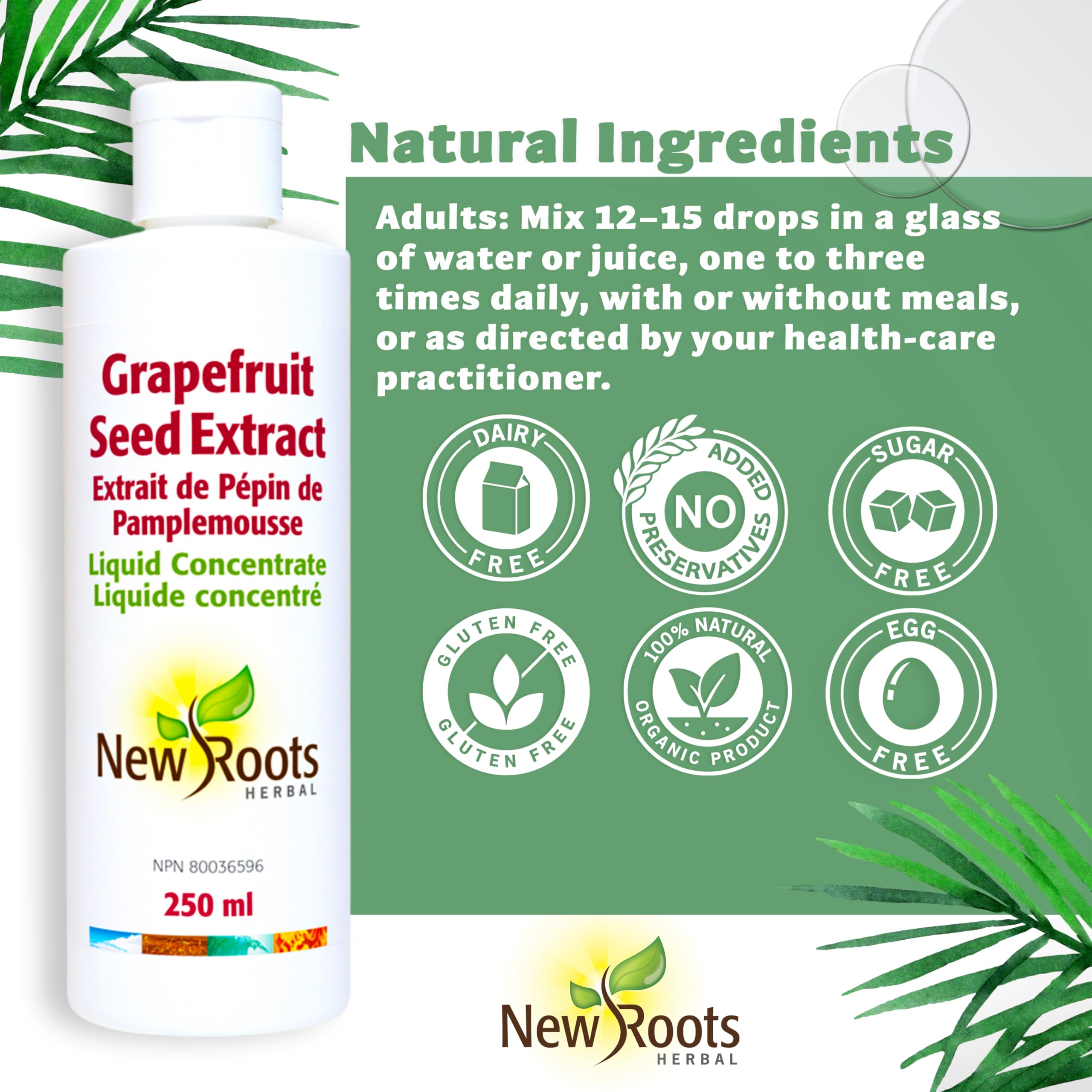 New Roots Herbal - Extrait de pépins de pamplemousse (EPP) - Concentré liquide format voyage, source de vitamine C pour le bien-être quotidien, sans gluten ni soja - Favorise le confort digestif et la vitalité de la peau
