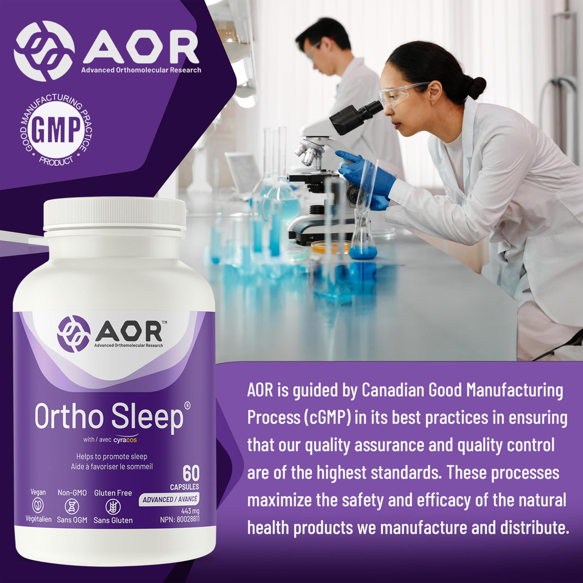 AOR Ortho Sleep Melatonin Capsules for Adults, Jet Lag Support, 60 Capsules