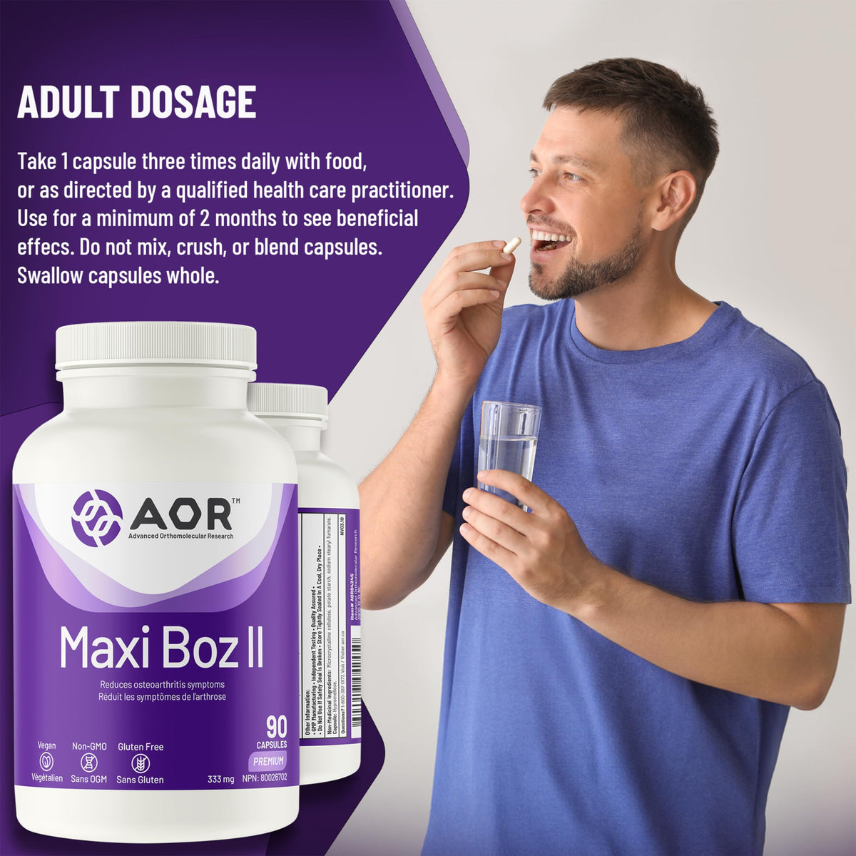 AOR Maxi-Boz II Vegan Gluten Free Boswellia Supplement, 333 mg, 90 Capsules