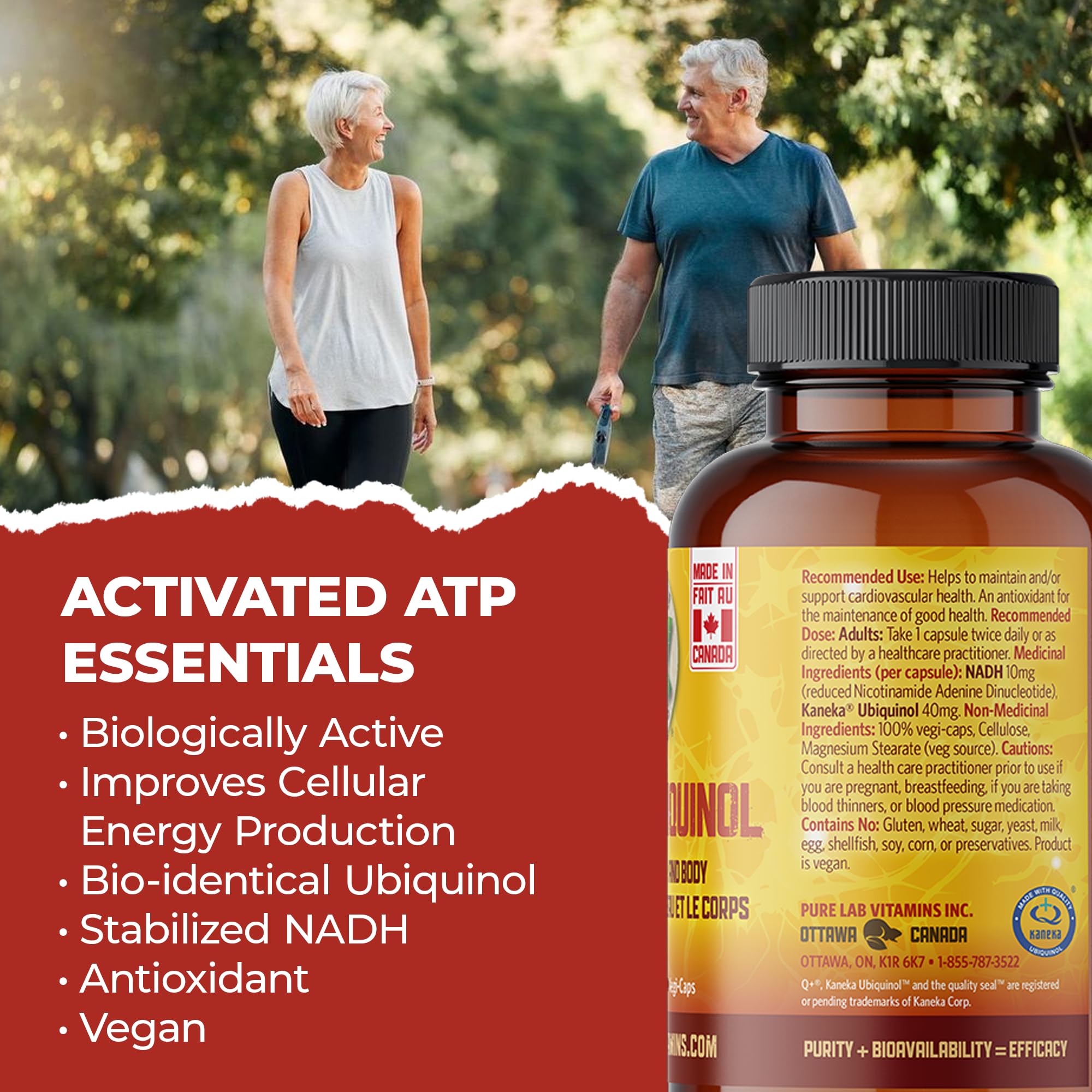 Pure Lab Vitamins | NADH Nicotinamide Adénine Dinucléotide + CoQ10 Ubiquinol