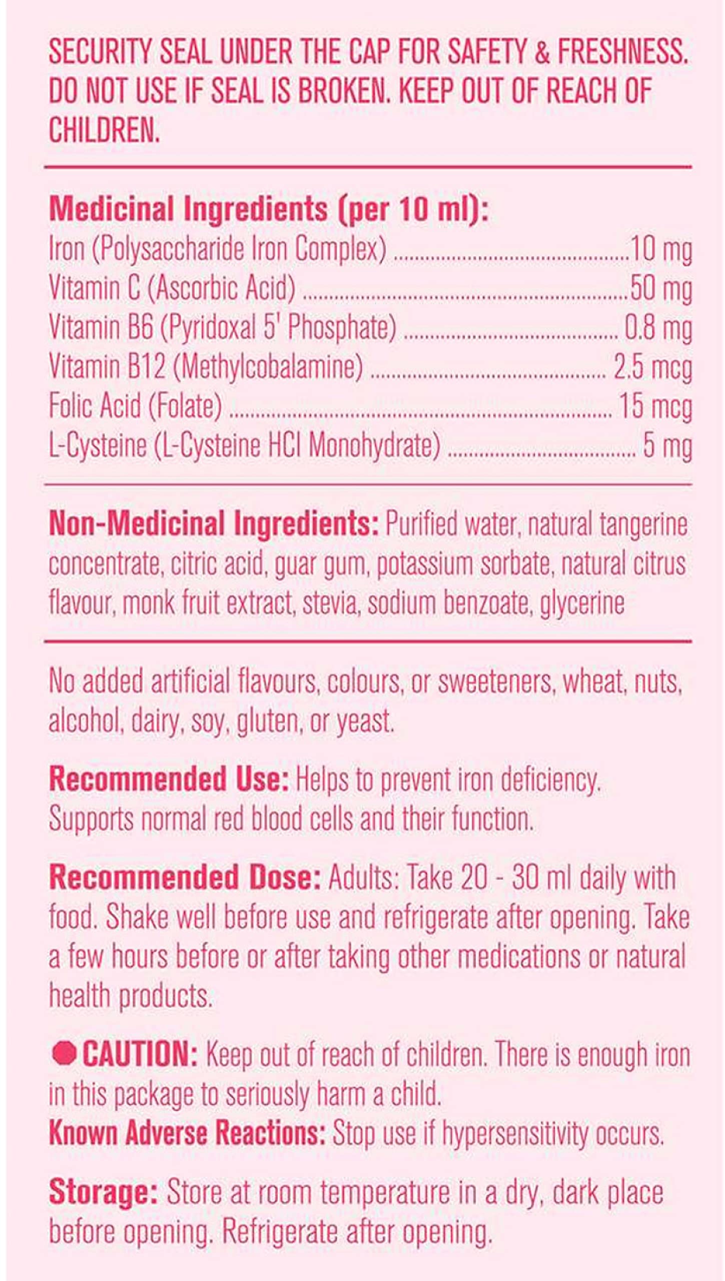Supplément de fer liquide végétalien pour femmes enceintes avec les bienfaits de la vitamine B12 pour la formation de sang - Aide à prévenir la carence en fer avec un complexe de fer polysaccharidique doux pour l'estomac - 480 ml - Allmom's Choice
