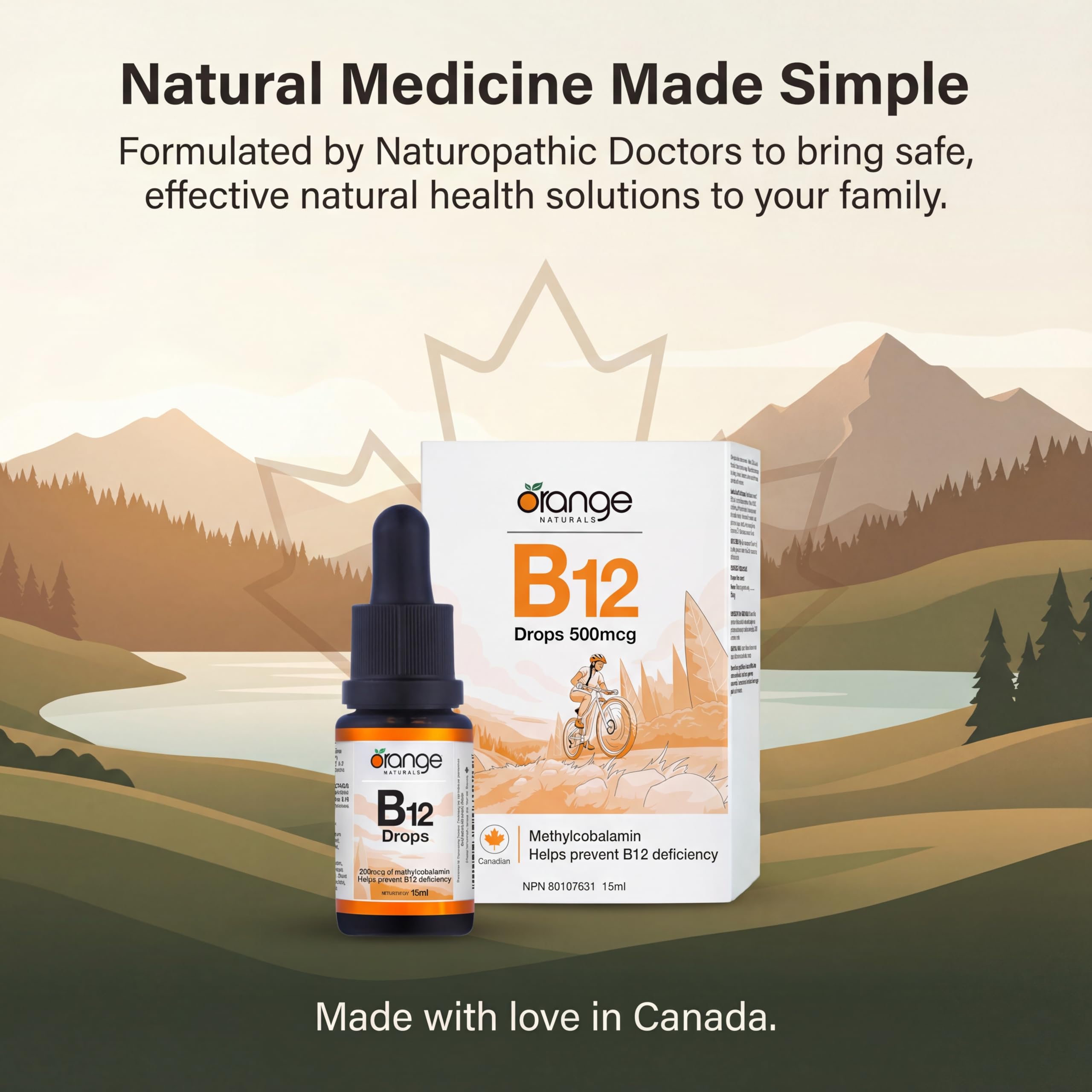 Orange Naturals Vitamin B-12 Liquid Drops 500mcg 15 ml 300-Day Supply - Methylcobalamin Supports Metabolism & Immune Function Vegan Blueberry Flavour
