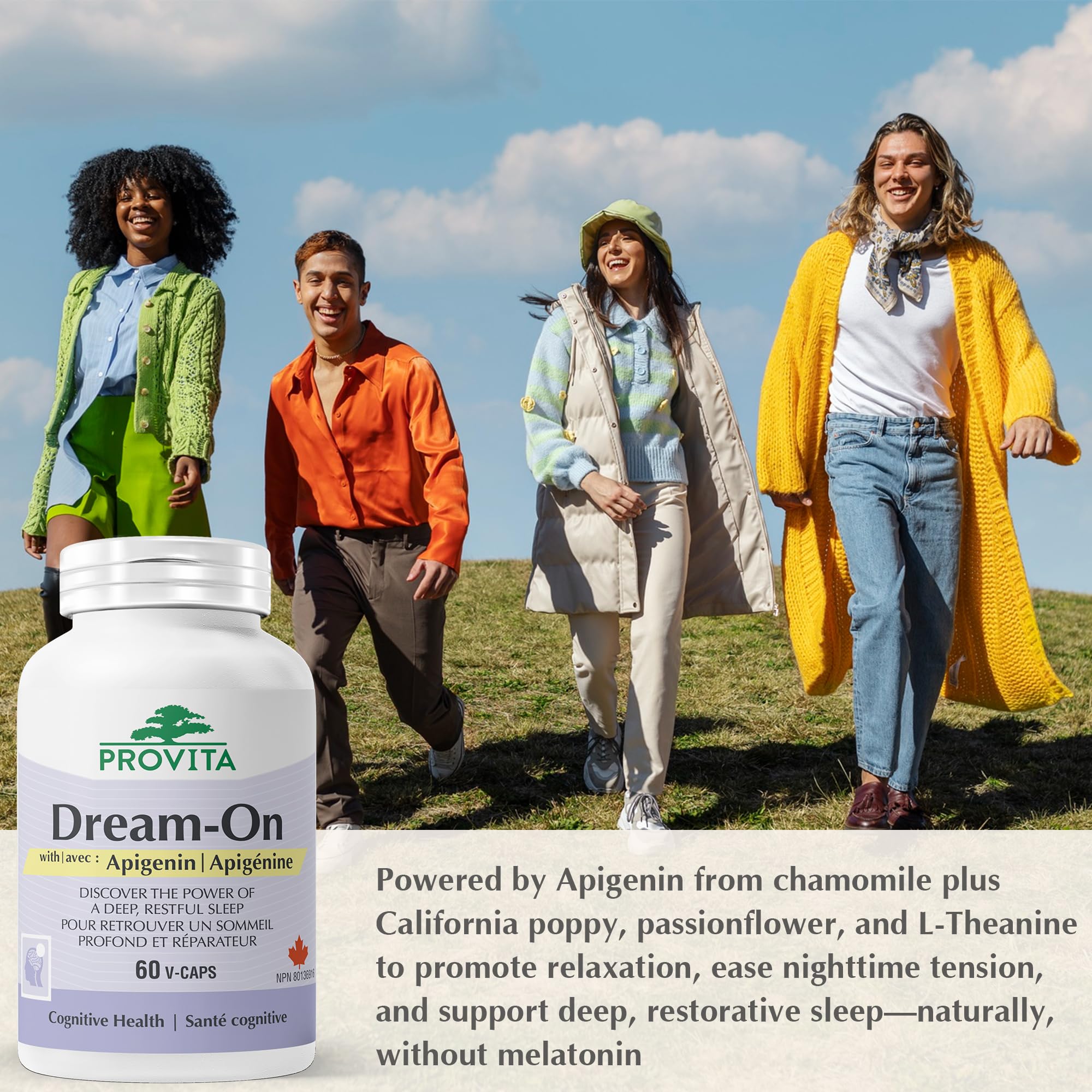 Provita Dream-On™ with Apigenin, California Poppy, Passionflower & L-Theanine | Natural Sleep Aid & Stress Relief | Melatonin-Free Sleep Support Supplement for Adults | NPN 80136916