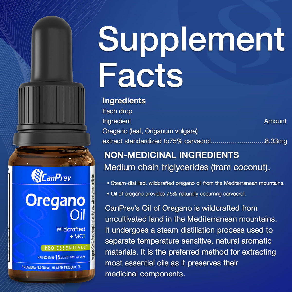 CanPrev Oregano Oil Drops for Adults, 75% Carvacrol, 15 ml, 112 Day Supply
