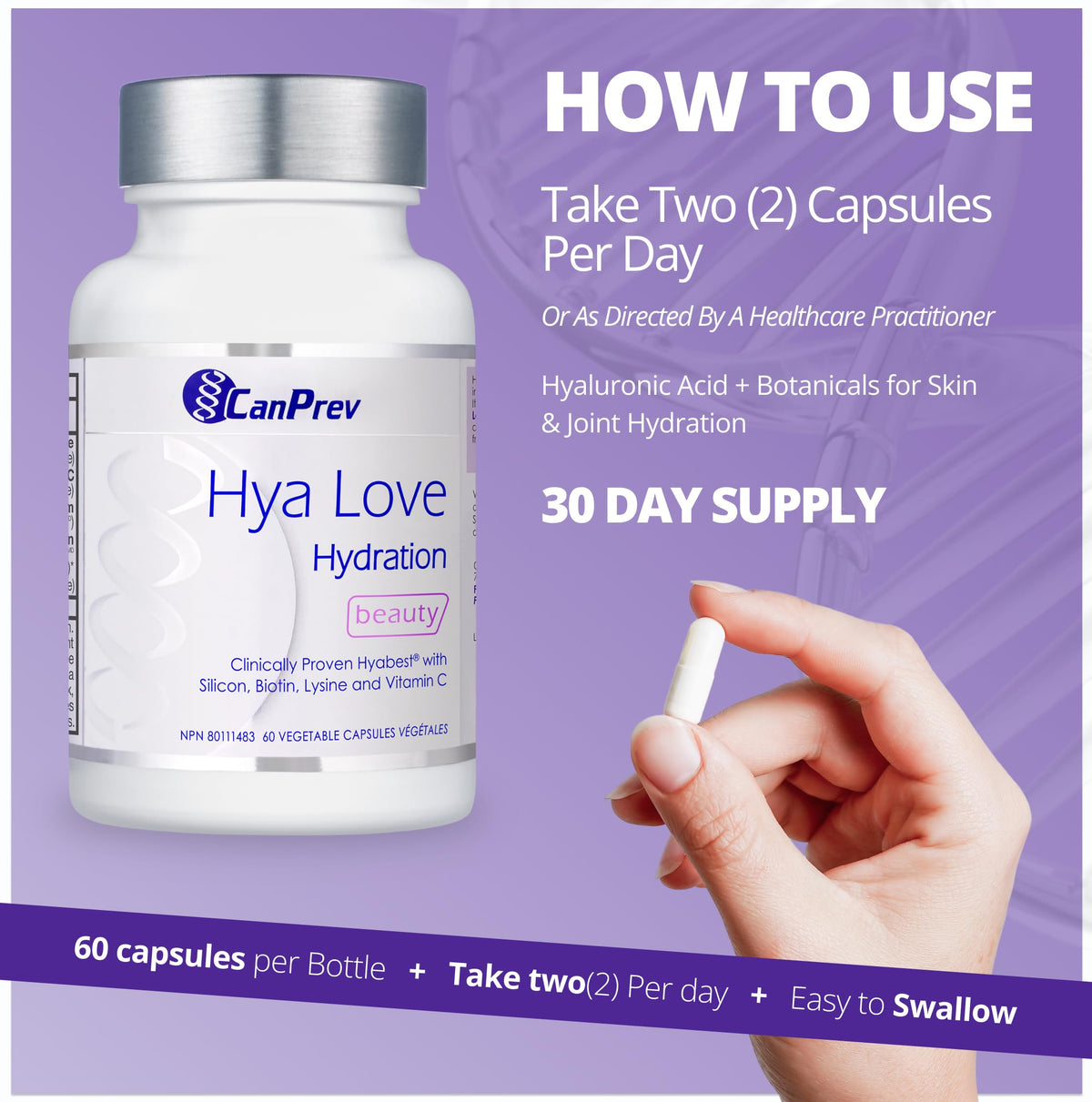 CanPrev Hya Love Biotin, Helps in Collagen Formation, 30 Day Supply