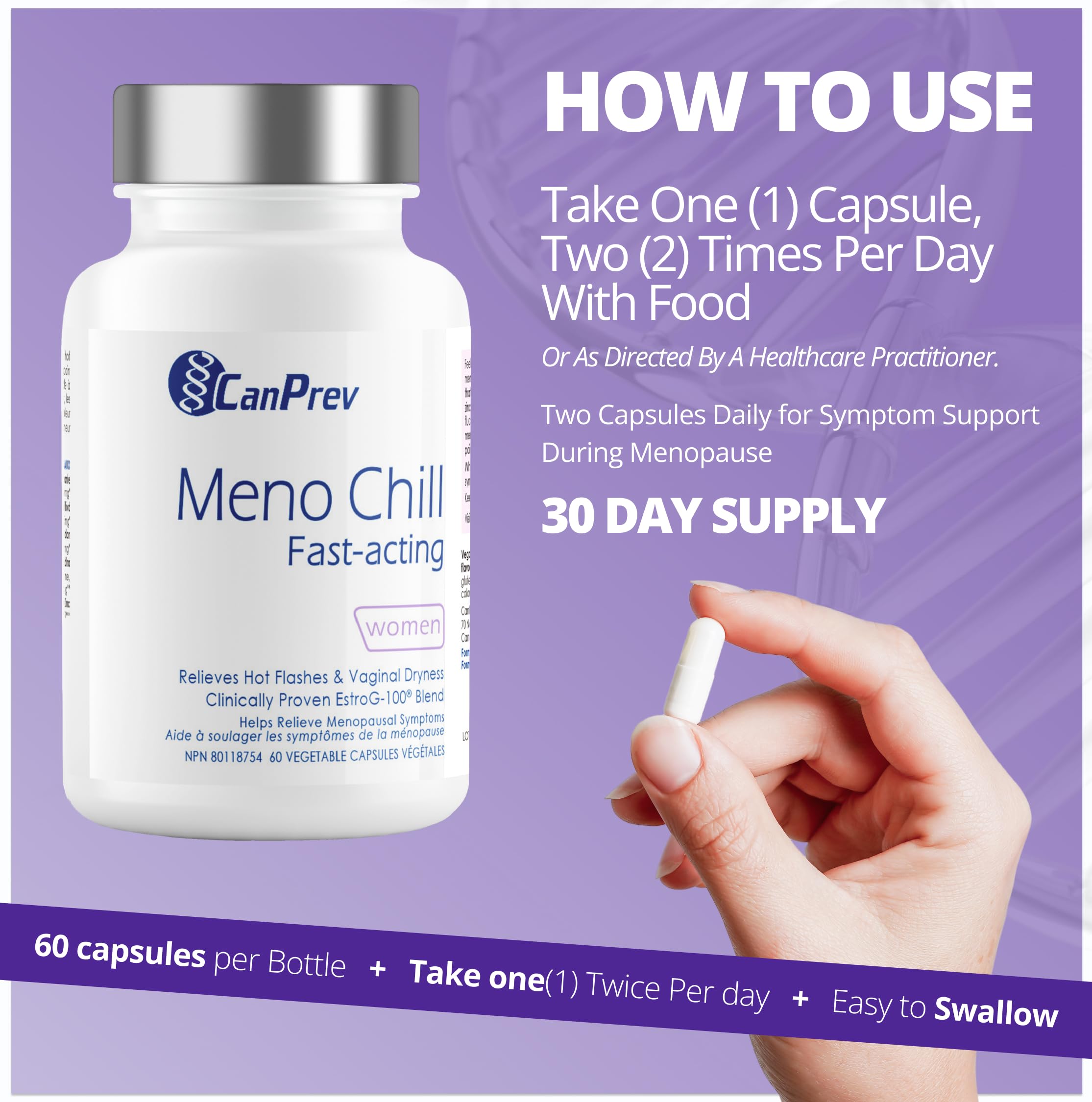 CanPrev Meno Chill Fast-Acting Menopause Supplement for Women, 60 V-Caps 30-Day Supply - Support for Hot Flashes & Hormone Balance, EstroG-100, KSM-66 Ashwagandha for Daily Vitality and Skin Support
