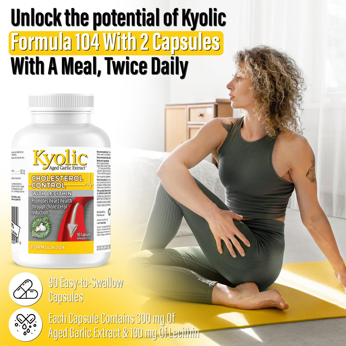 Kyolic Formula 104 Aged Garlic Extract Capsules, Odourless, 90 Capsules