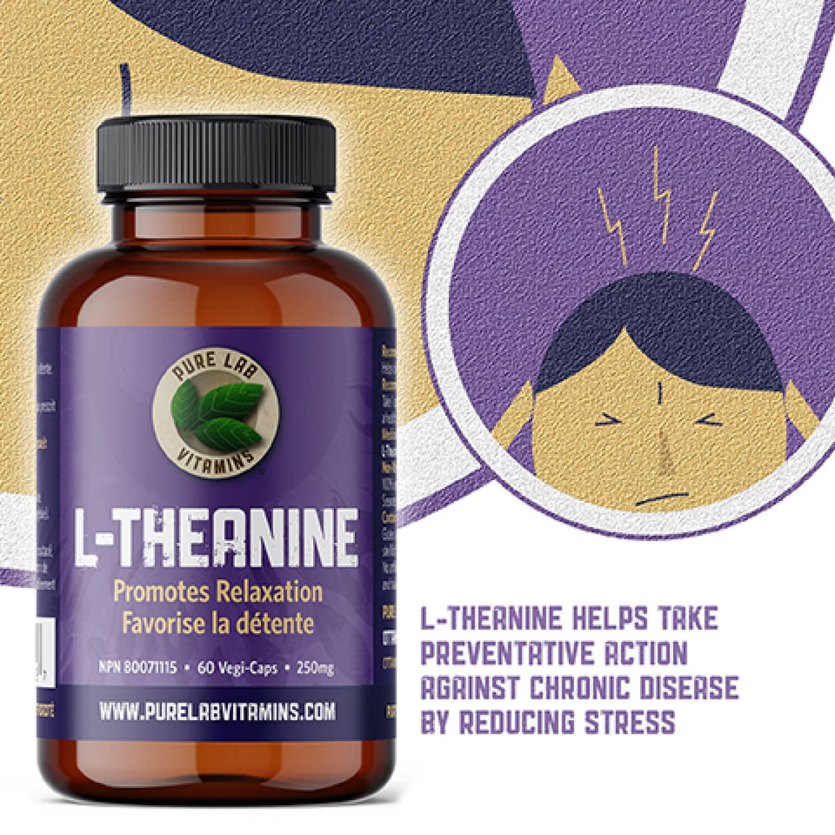 Pure Lab Vitamins | L-Theanine 250mg Vegi Capsules | Pressure and Concerns Relief Supplements | Brain Memory & Focus Supplement for Adults | Promotes Relaxation & Improves Sleep | Quality Gentle Sleep Aid