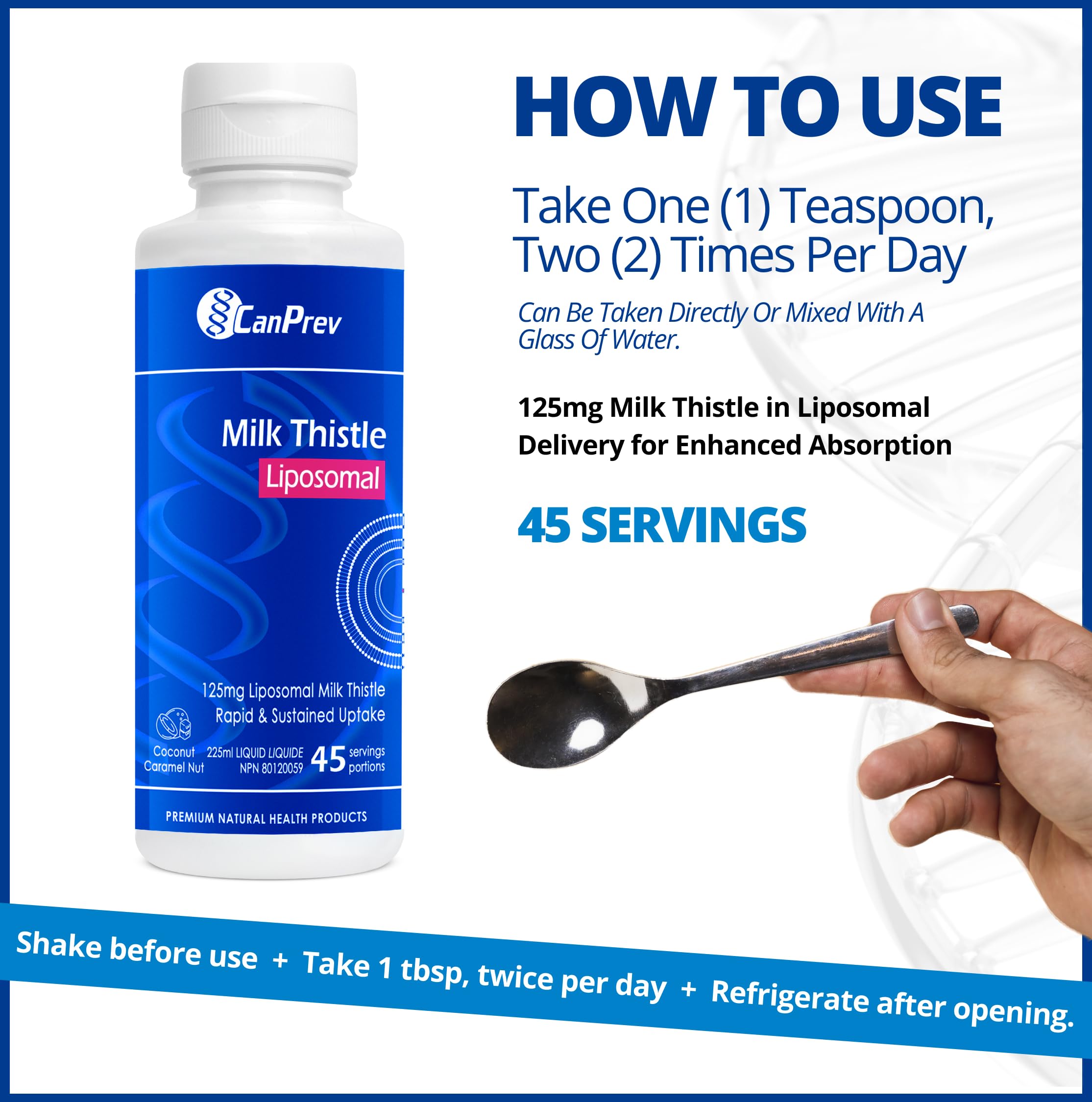 CanPrev Chardon-Marie Liposomal 225ml Liquide 45 portions – Noix de coco, caramel, sans alcool ajouté, favorise la fonction hépatique et l'équilibre digestif - Végétalien, sans OGM et sans gluten