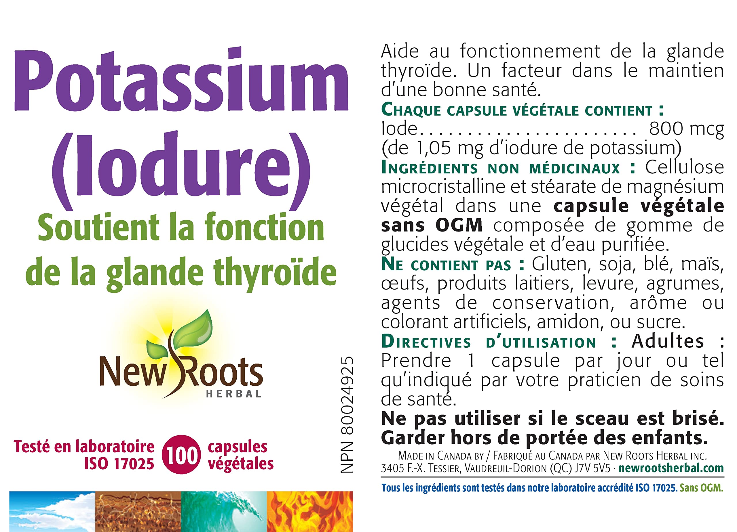 New Roots Herbal Potassium Iodide 800mcg 100 Veg Capsules, 100-Day Supply, Organic Potassium Iodide Supplement for Daily Thyroid Support, Hormone Balance & Energy, Easy to Swallow, Gluten & Dairy-Free