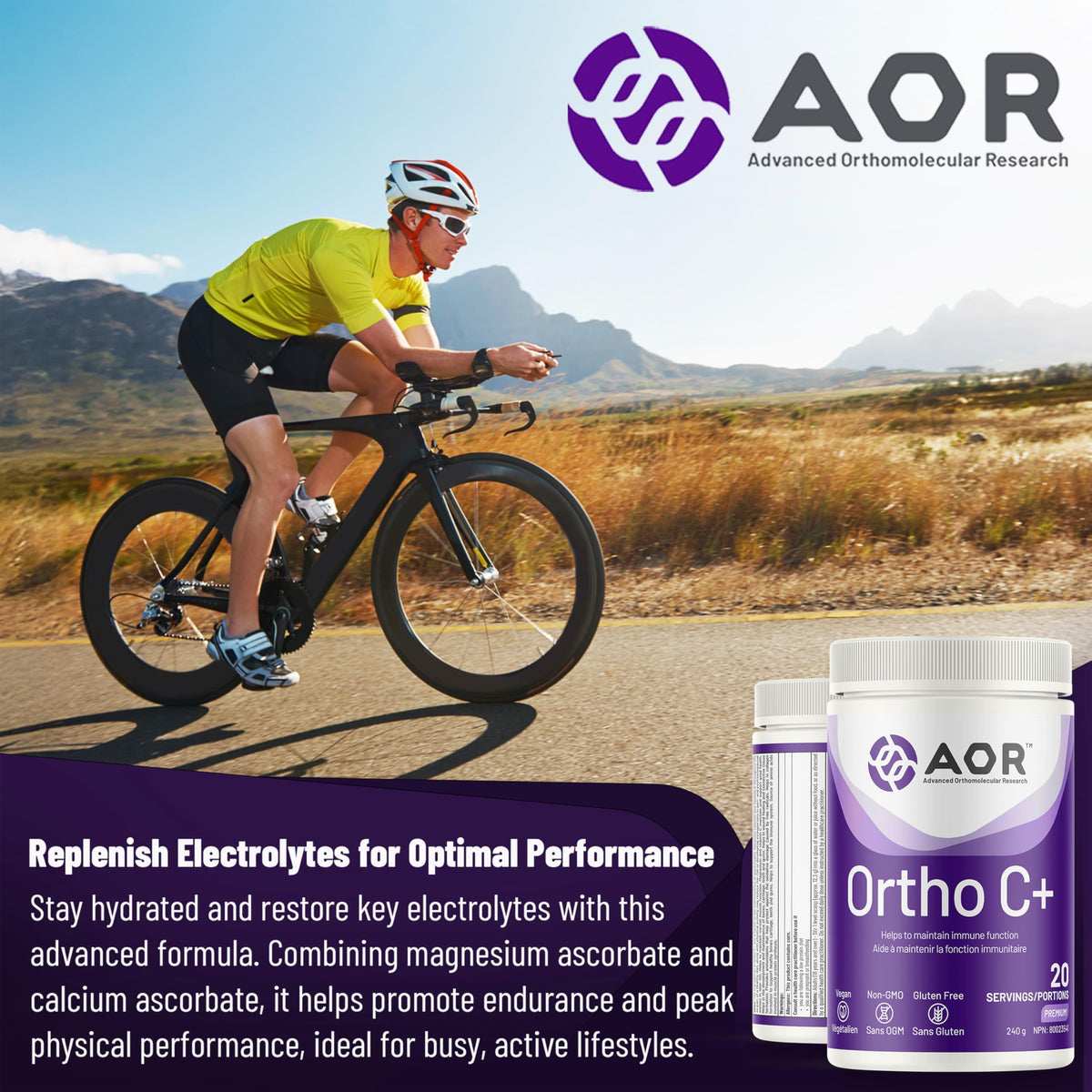 AOR Ortho C+ Powder, 3g Vitamin C, Electrolyte Powder, 240g, Lemon Flavour