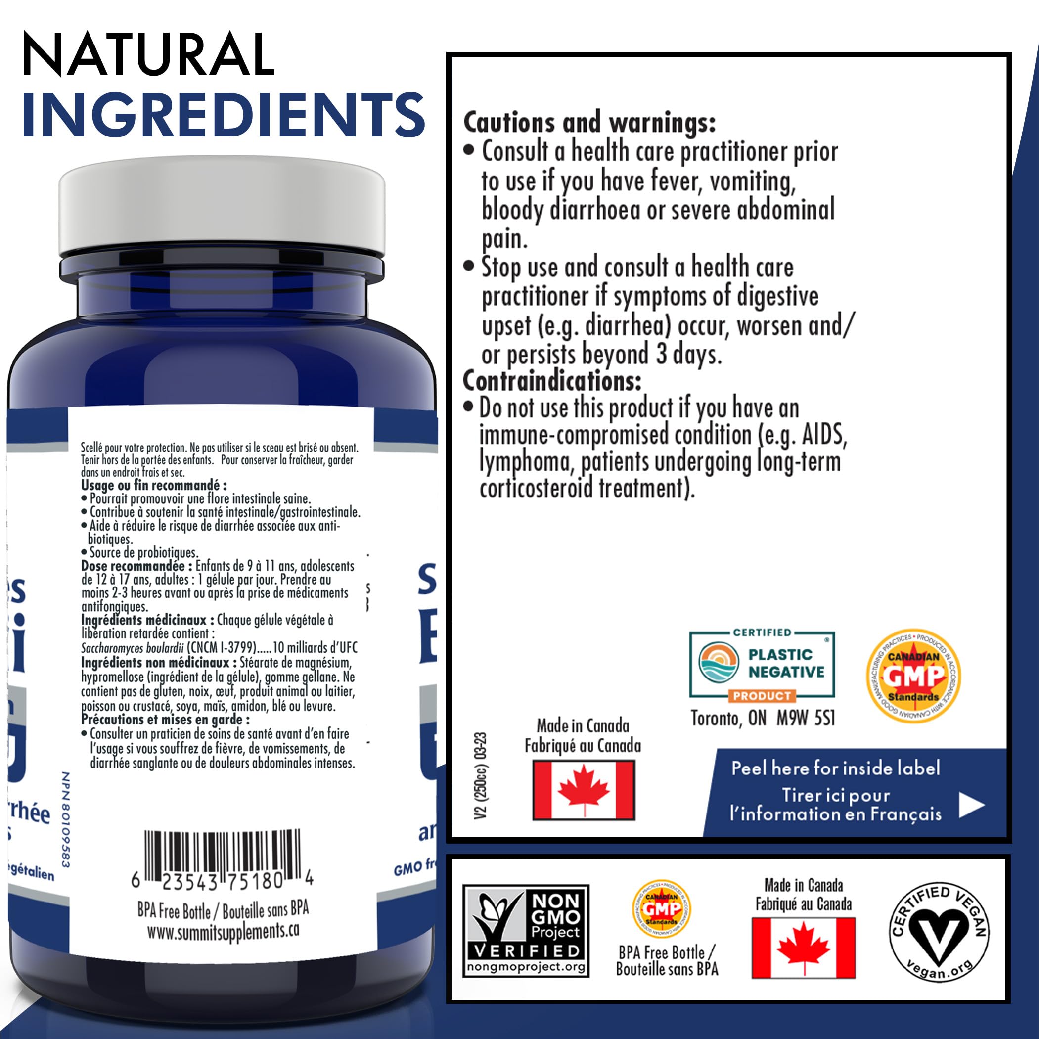 Saccharomyces Boulardii – Supplément Probiotique, 60 gélules végétales DR pour 60 jours, 10 milliards d'UFC, Équilibre digestif et soutien de la flore intestinale, Végétalien, Sans gluten et Sans OGM, Fièrement canadien et Négatif en plastique