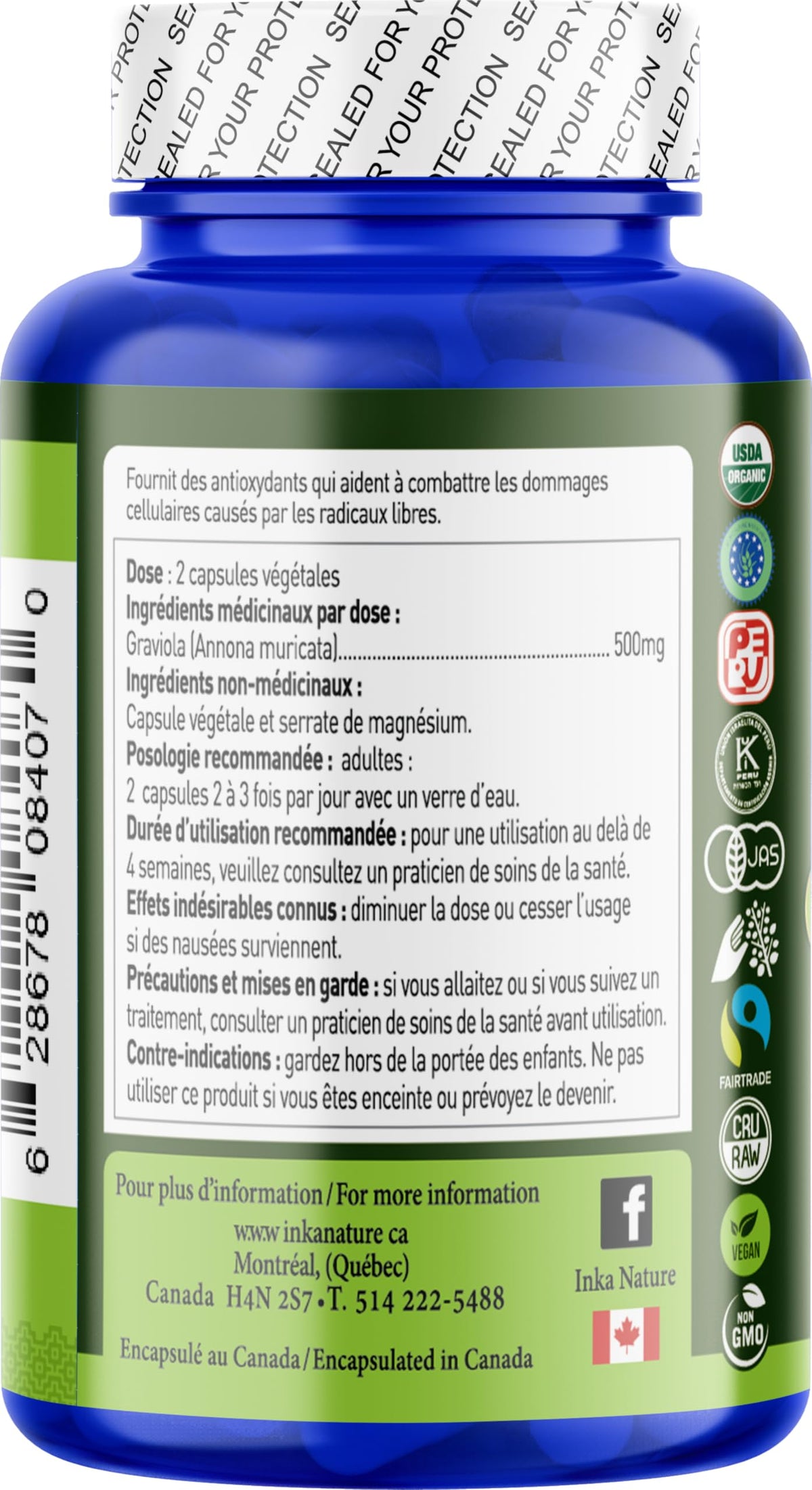Inka Nature Graviola Annona Muricata 100 Caps 25-Day Supply - Natural Graviola Extract Supplement - Supports Immune Health - Vegan, Non-GMO - Herbal Wellness - JAS Certification