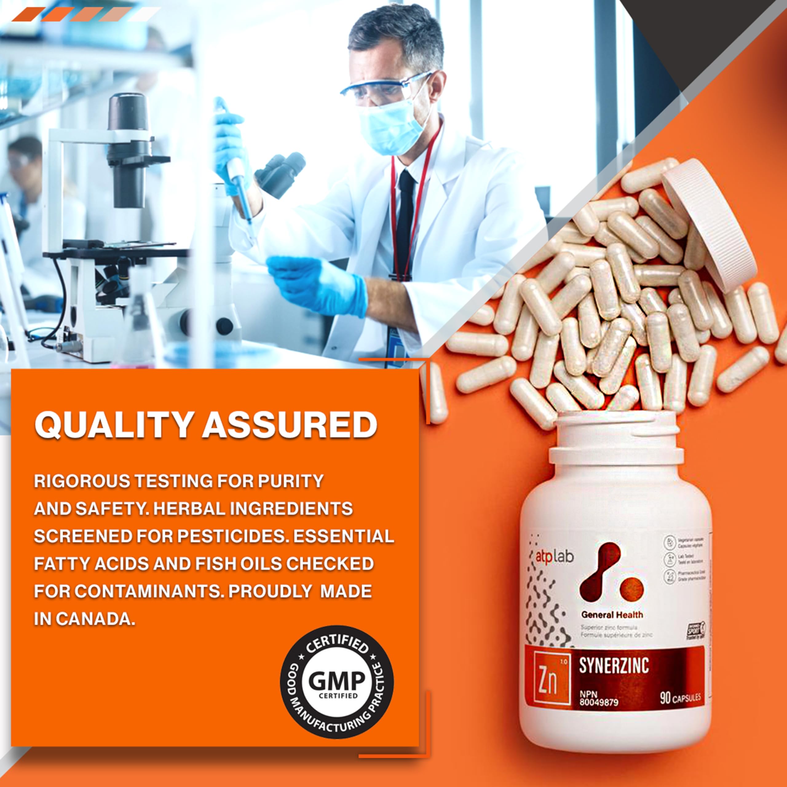 ATP LAB - Synerzinc, 90 Capsules 90-Day Supply - Zinc Supplement An Essential Mineral - Helps to Maintain Healthy Skin and Immune Function - Helps to Produce and Repair Connective Tissue