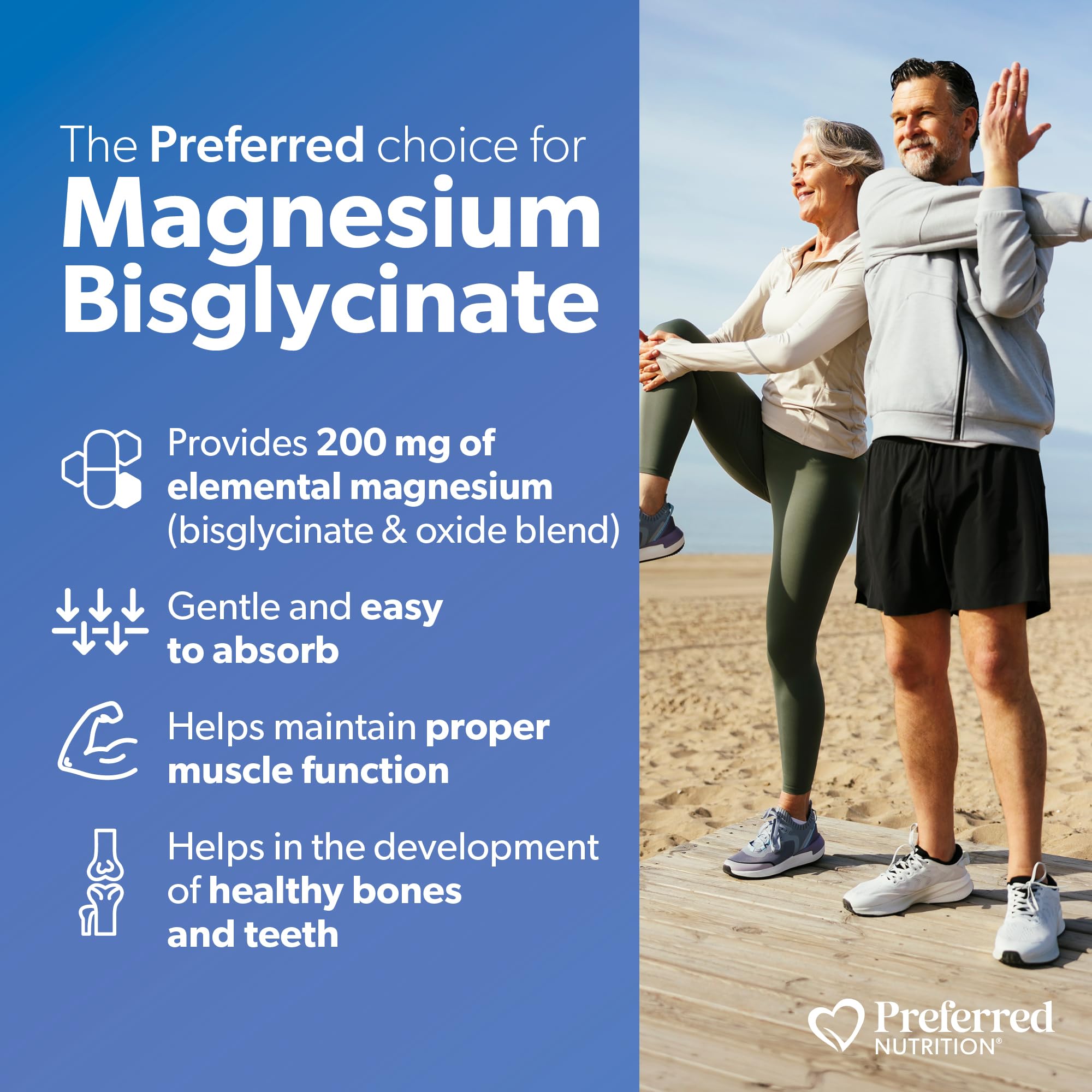 Preferred Nutrition Magnesium Bisglycinate 200 mg, Veg Caps, Elemental Magnesium, Maintains Proper Muscle Function, Proudly Canadian