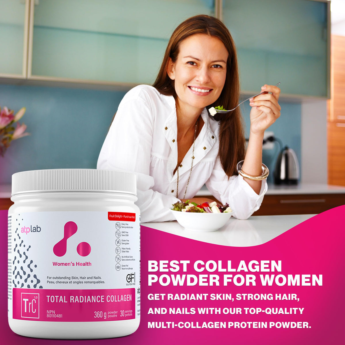atplab Total Radiance Collagen for Women, Fruit Delight, 360g, 30 Servings