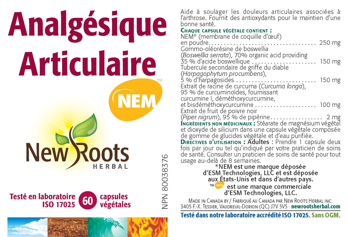 New Roots Herbal Joint Pain Relief Caps, NEM, Curcumin, Boswellia, 60 Caps