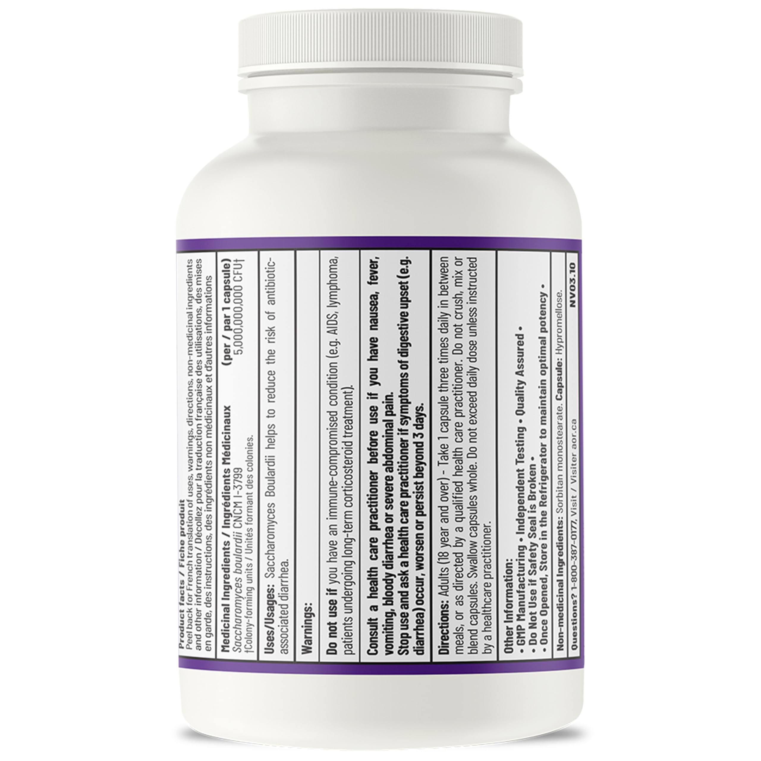 AOR Saccharomyces Boulardii Probiotique 250mg 90 Gélules pour 30 jours – 5 milliards, Végétalien, Sans OGM et Sans Gluten – Soutien digestif pour la fonction intestinale, Stable à température ambiante