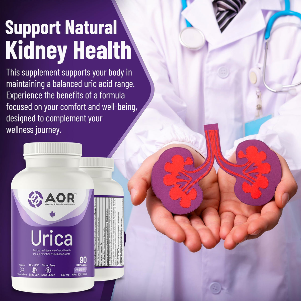 AOR Urica, Uric Acid, White Mulberry, Resveratrol, Gluten Free, 90 Capsules