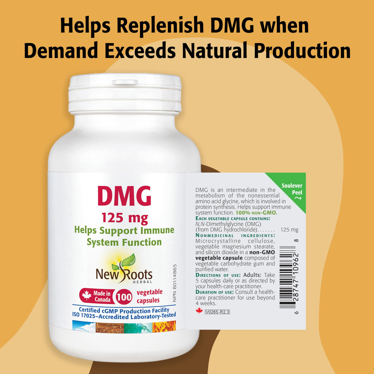 New Roots Herbal DMG, Glycine, Immune Support, 125 mg, 100 Capsules